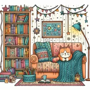70 Cozy Bookshelf Coloring Pages: Aesthetic Hygge Nooks