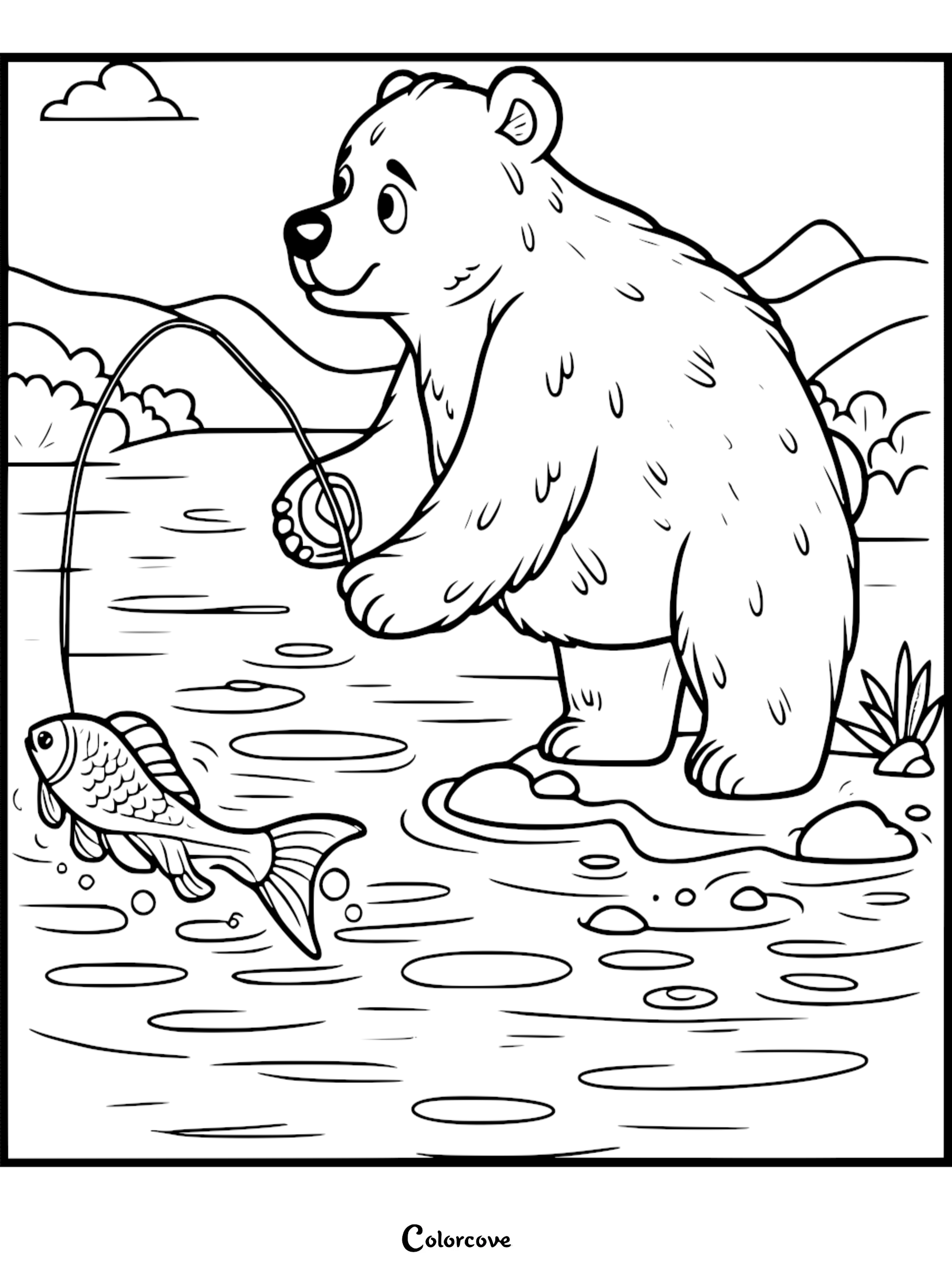 a bear with a scarf in front of mountains
