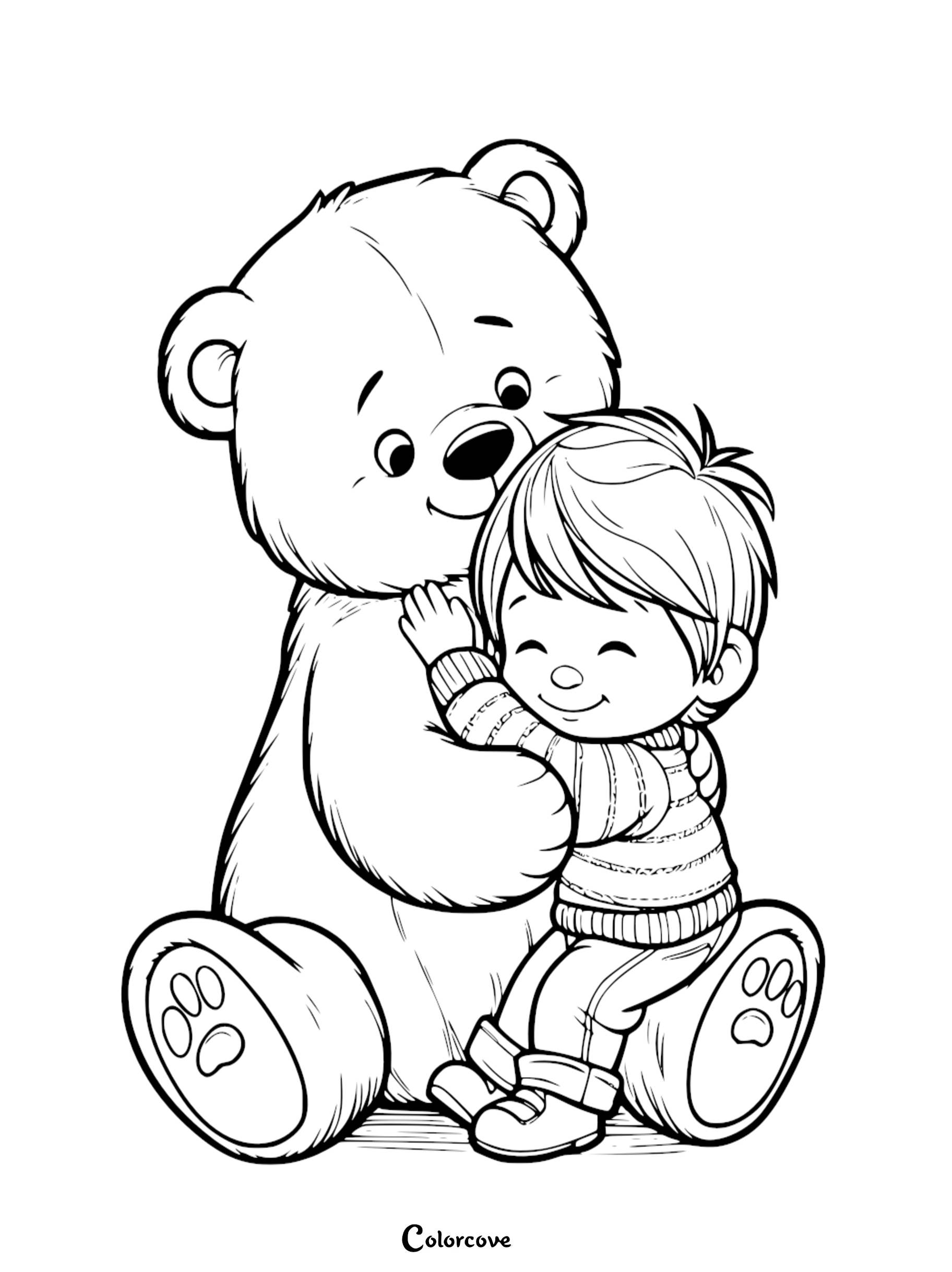 a cartoon of a boy hugging a teddy bear