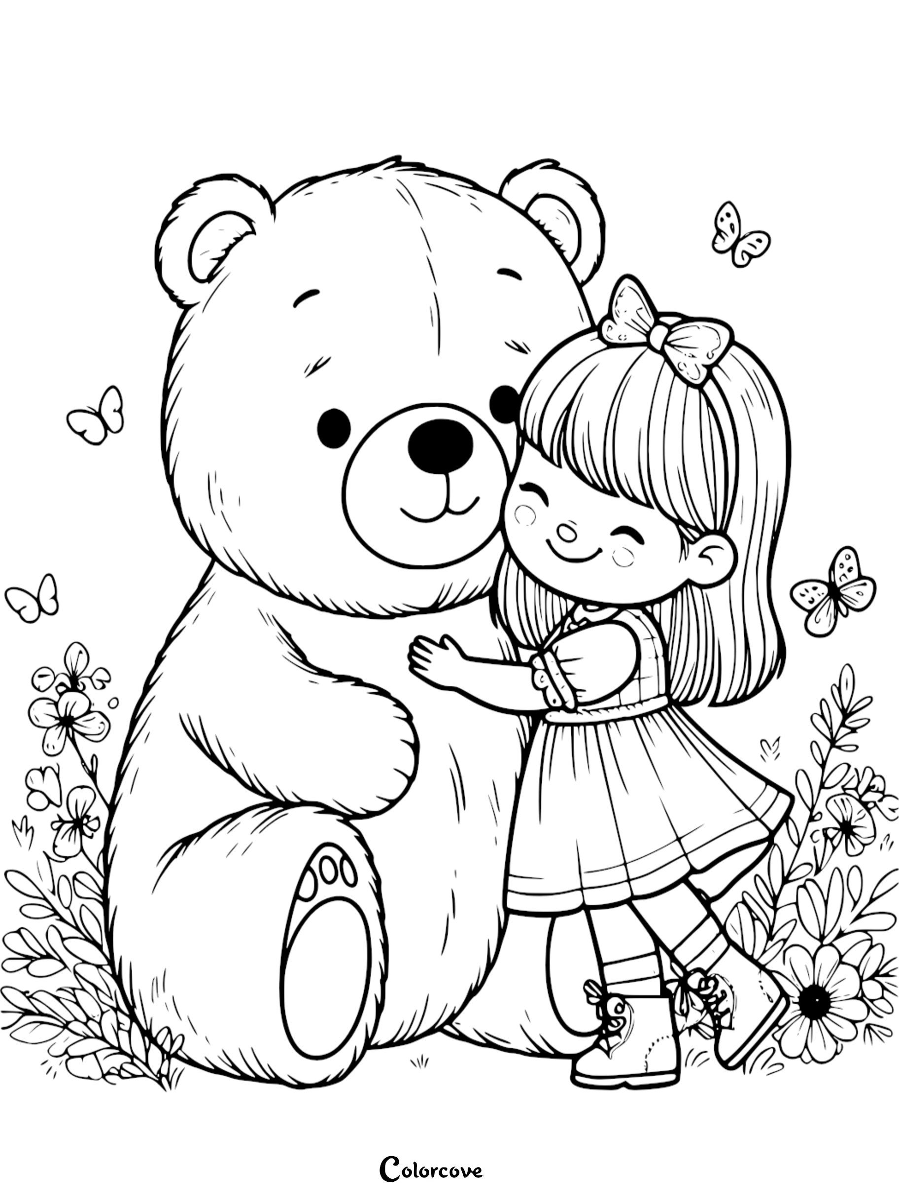a cartoon of a girl hugging a teddy bear