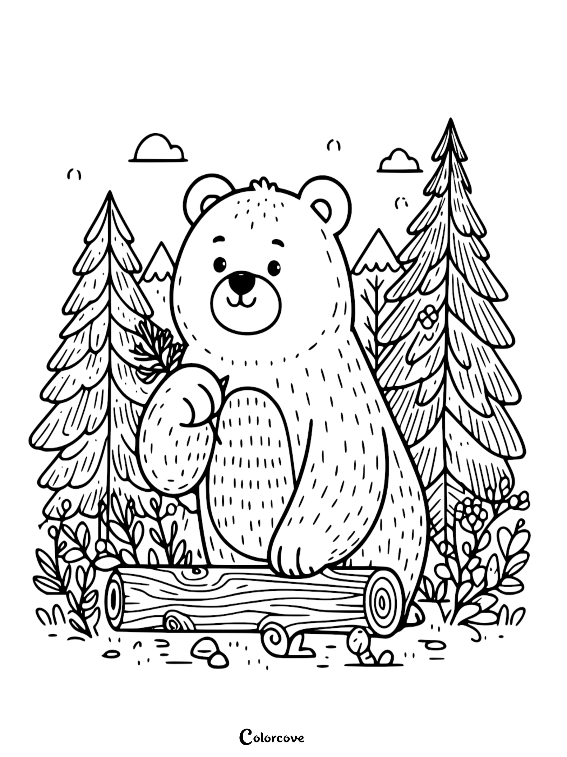 a bear holding a log