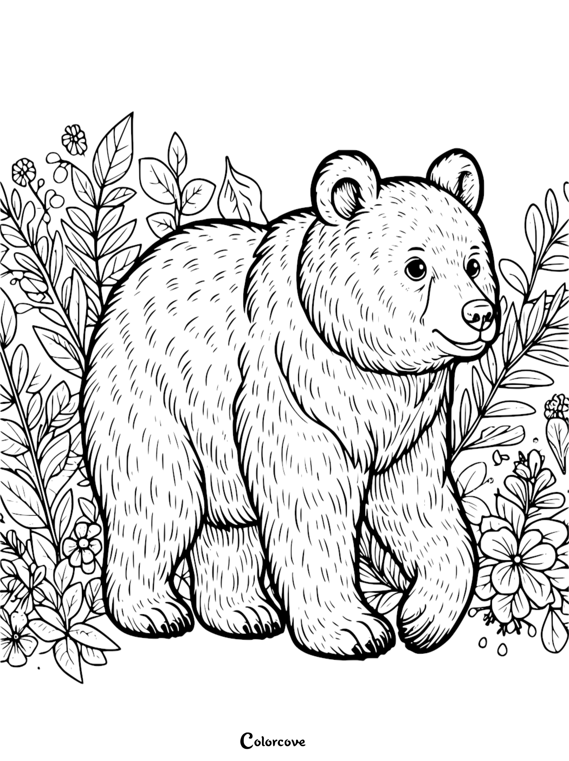 a bear with flowers and leaves