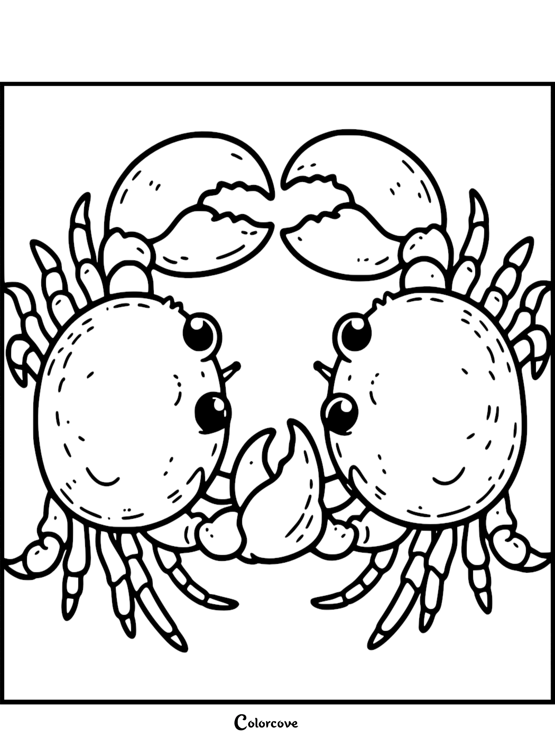 Coloring page of two adorable crabs facing each other, perfect for kids' marine-themed coloring activities.