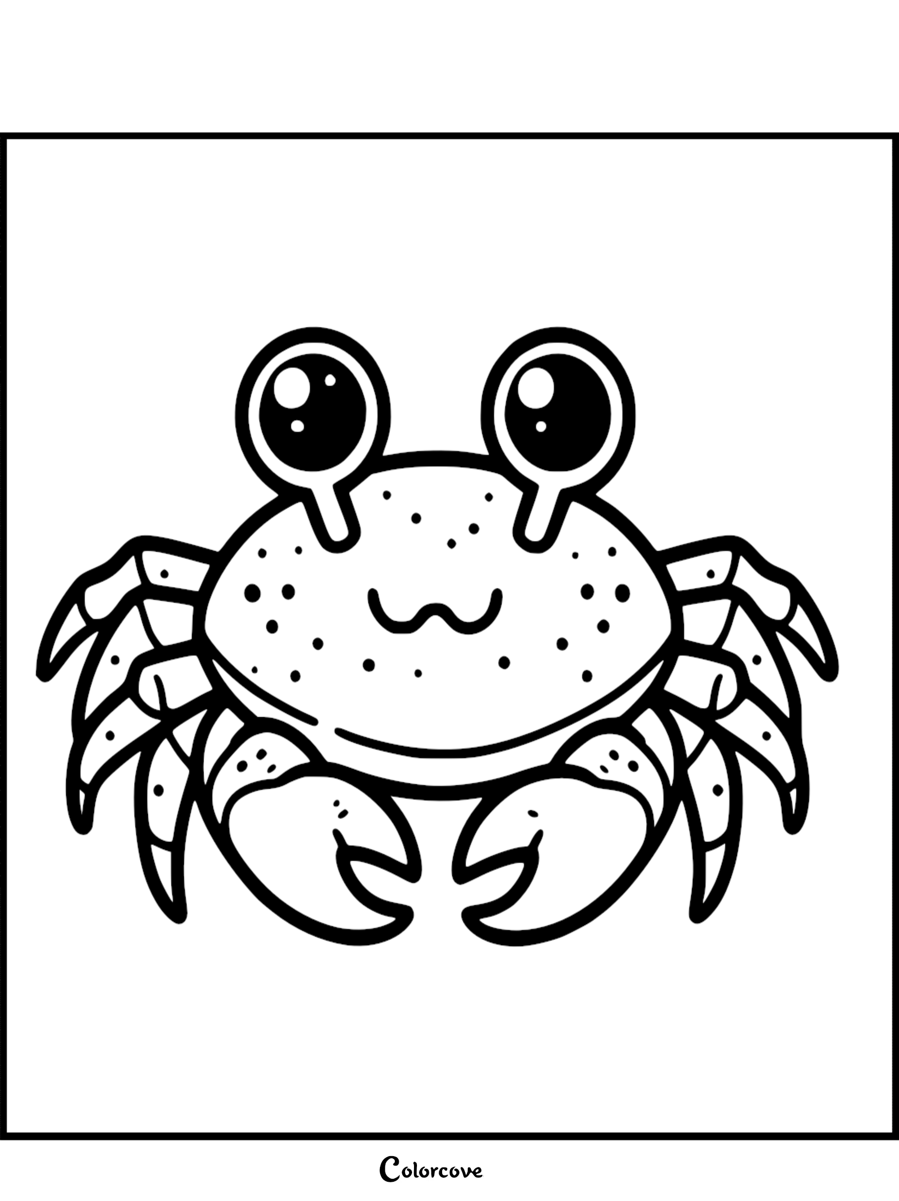 Cute crab coloring page for kids, featuring a smiling cartoon crab with big eyes, perfect for a fun and educational activity.