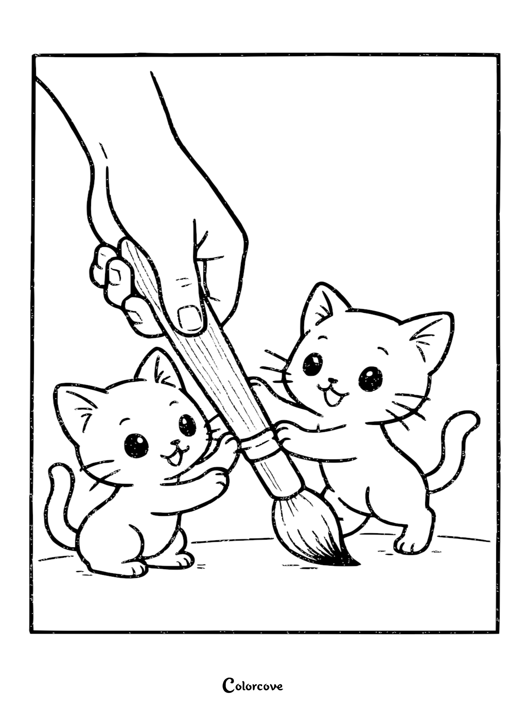 Bring these two creative kittens to life with our free printable coloring page. This fun scene of kittens playing with a paintbrush is perfect for young artists looking for a cute and engaging activity.