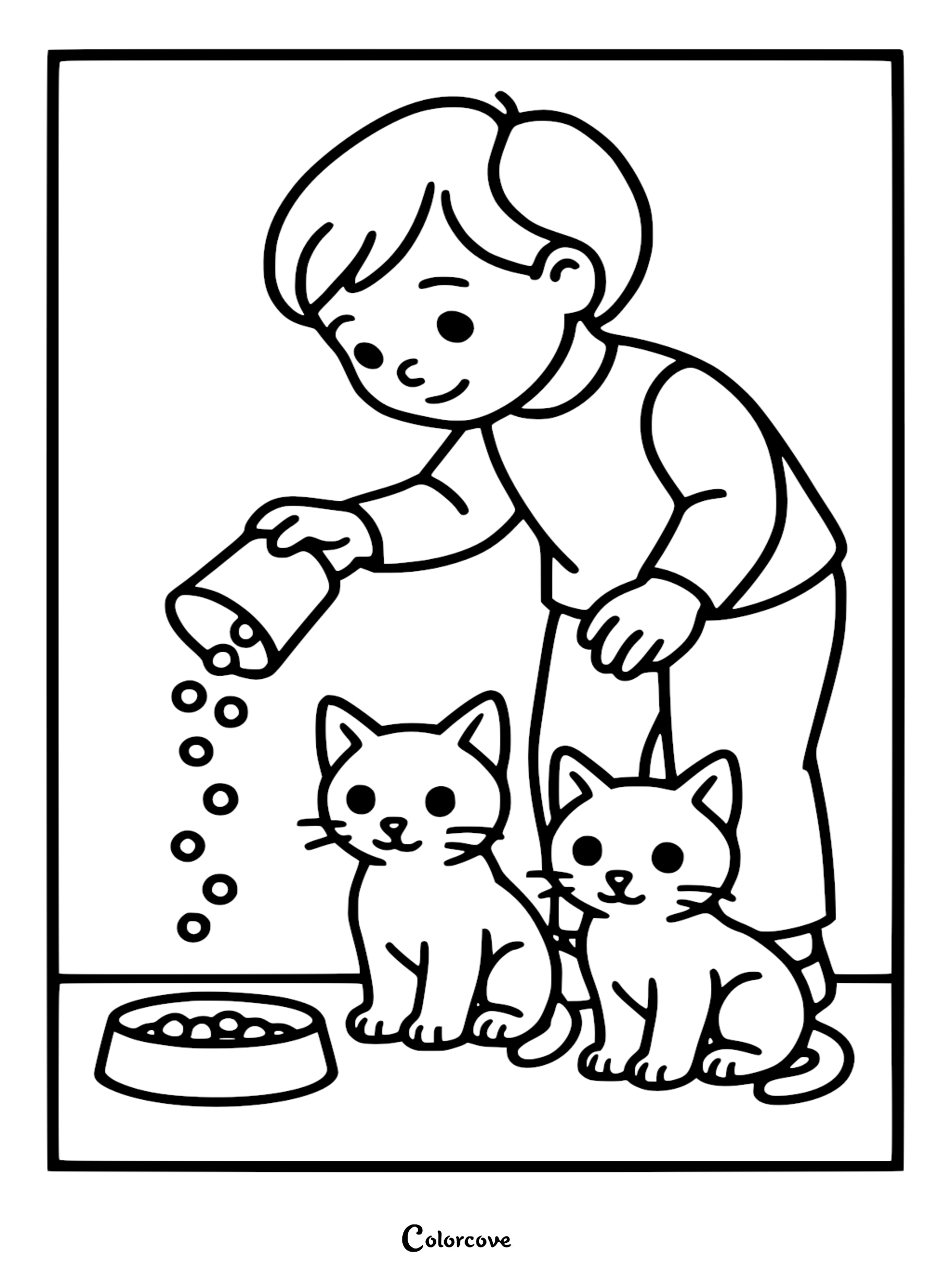 Bring this heartwarming scene to life with our free printable boy feeding cute kittens coloring page. Perfect for kids who love pets, this adorable kitten coloring sheet is easy to print and fun to color!