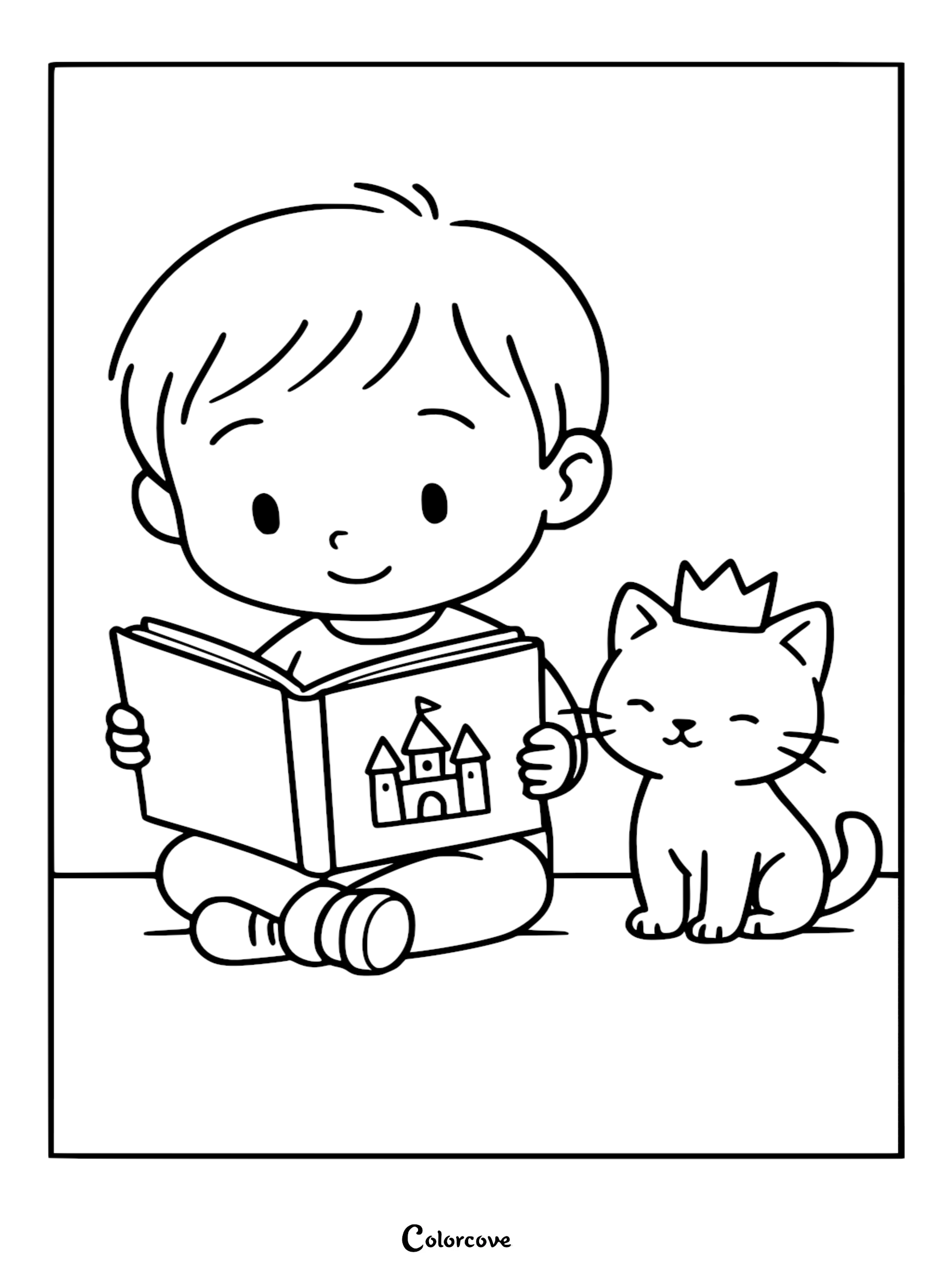 Bring this heartwarming story time scene to life with our free printable boy and cute kitten coloring page. Perfect for kids who love cats and fairytales, this easy-to-print sheet offers hours of creative fun.