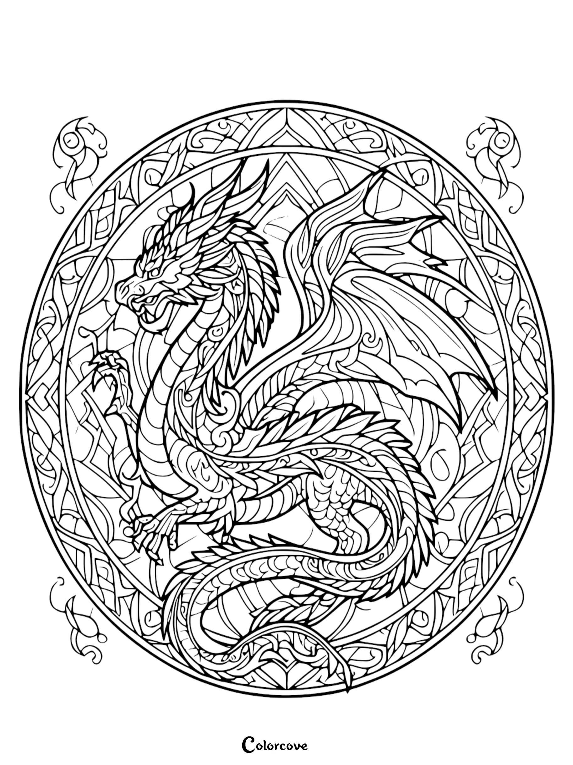 a black and white drawing of a dragon
