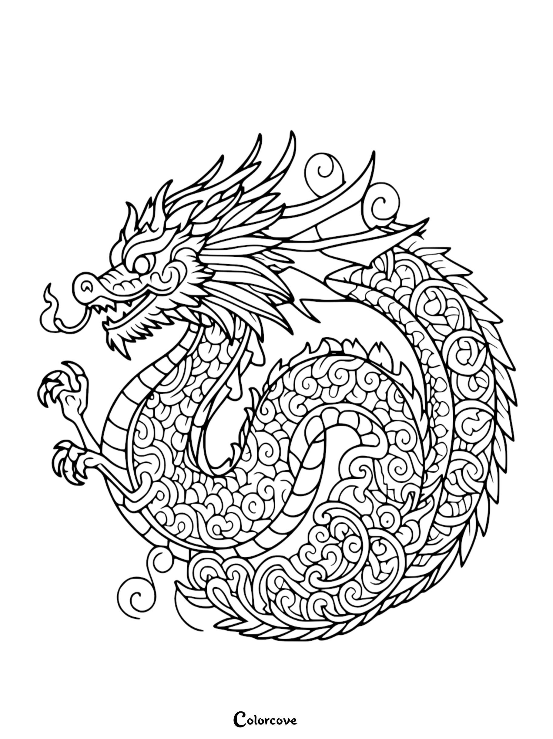 a black and white drawing of a dragon
