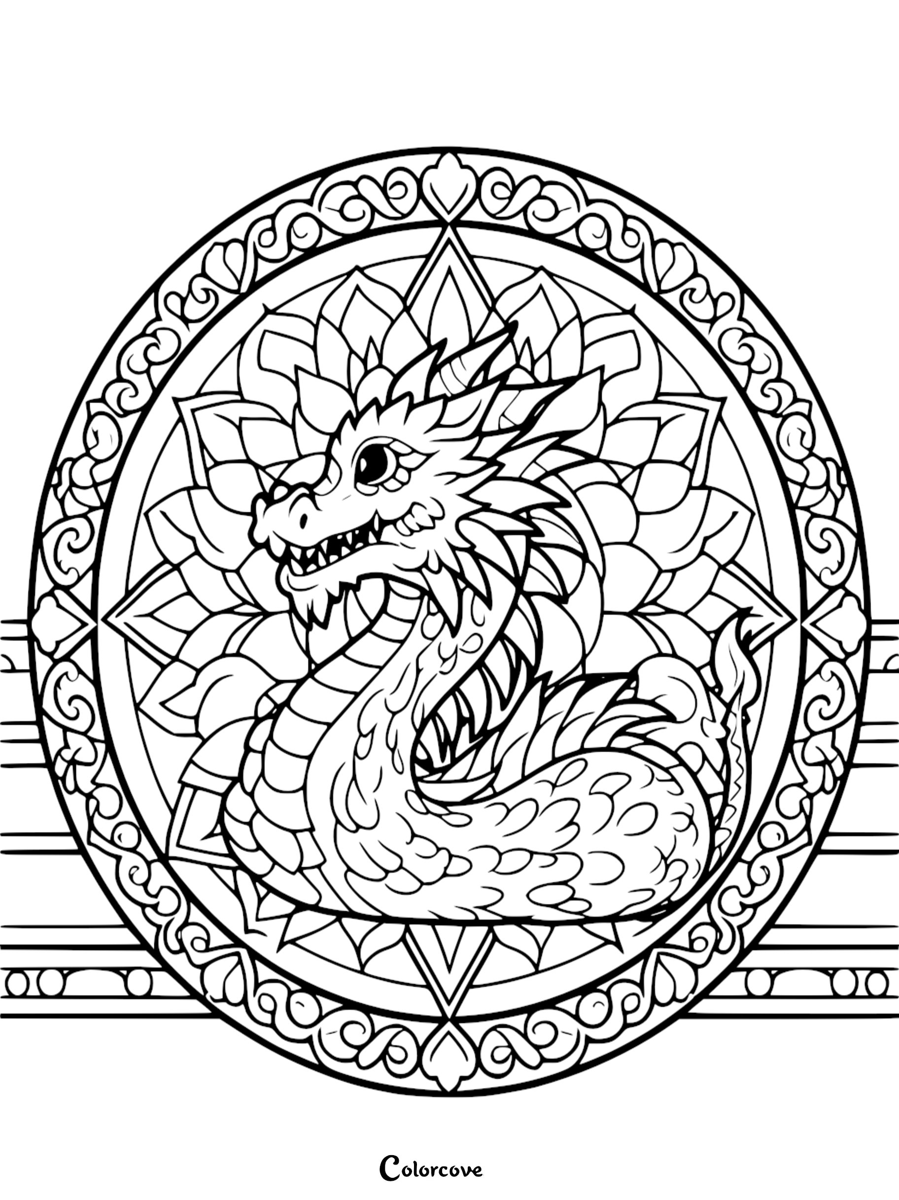 a black and white drawing of a dragon