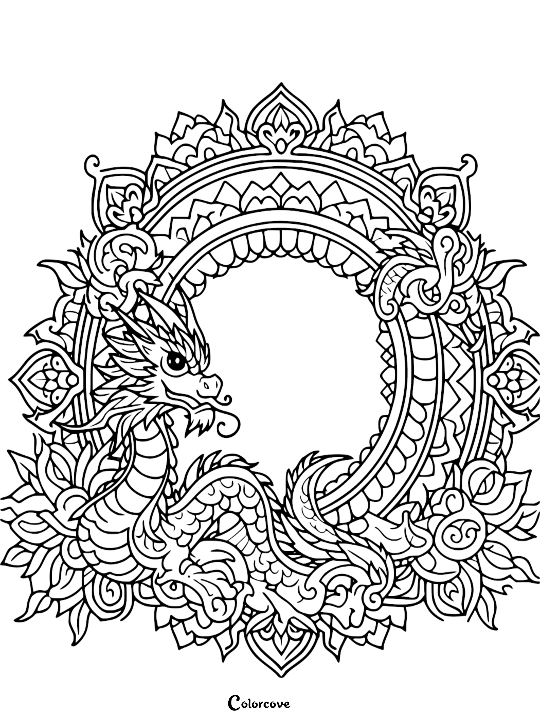 a black and white drawing of a dragon
