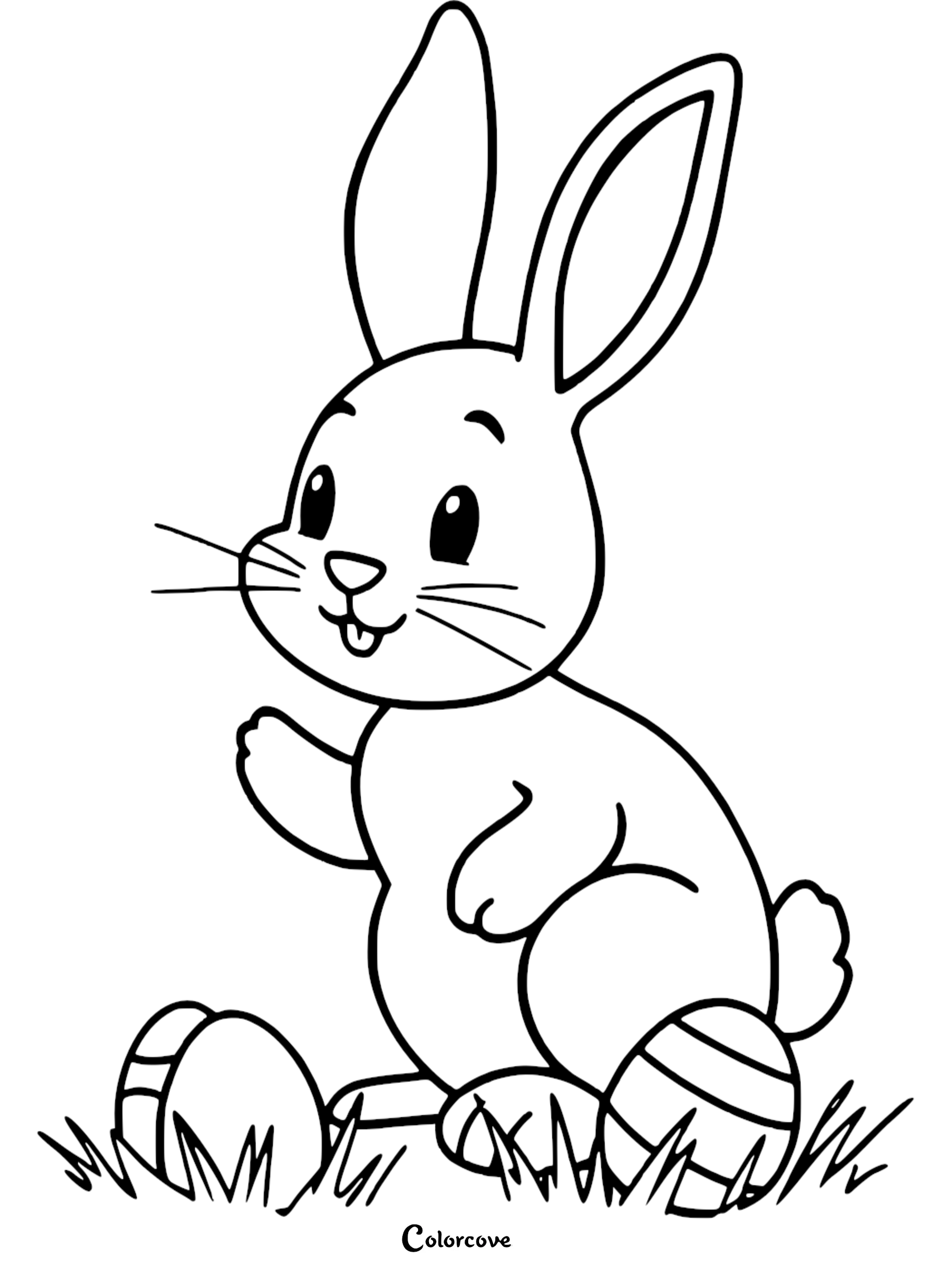 Cute bunny with Easter eggs coloring page for kids. Fun and engaging activity sheet.