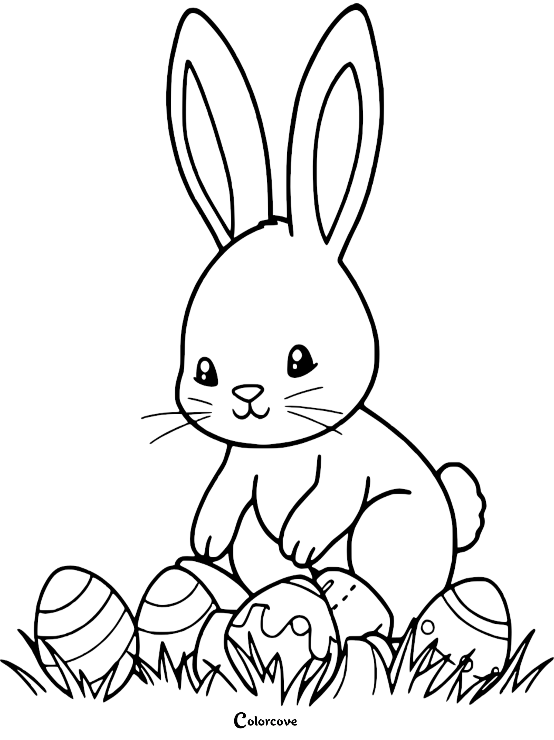 Cute bunny with Easter eggs coloring page for kids, featuring playful designs to color.
