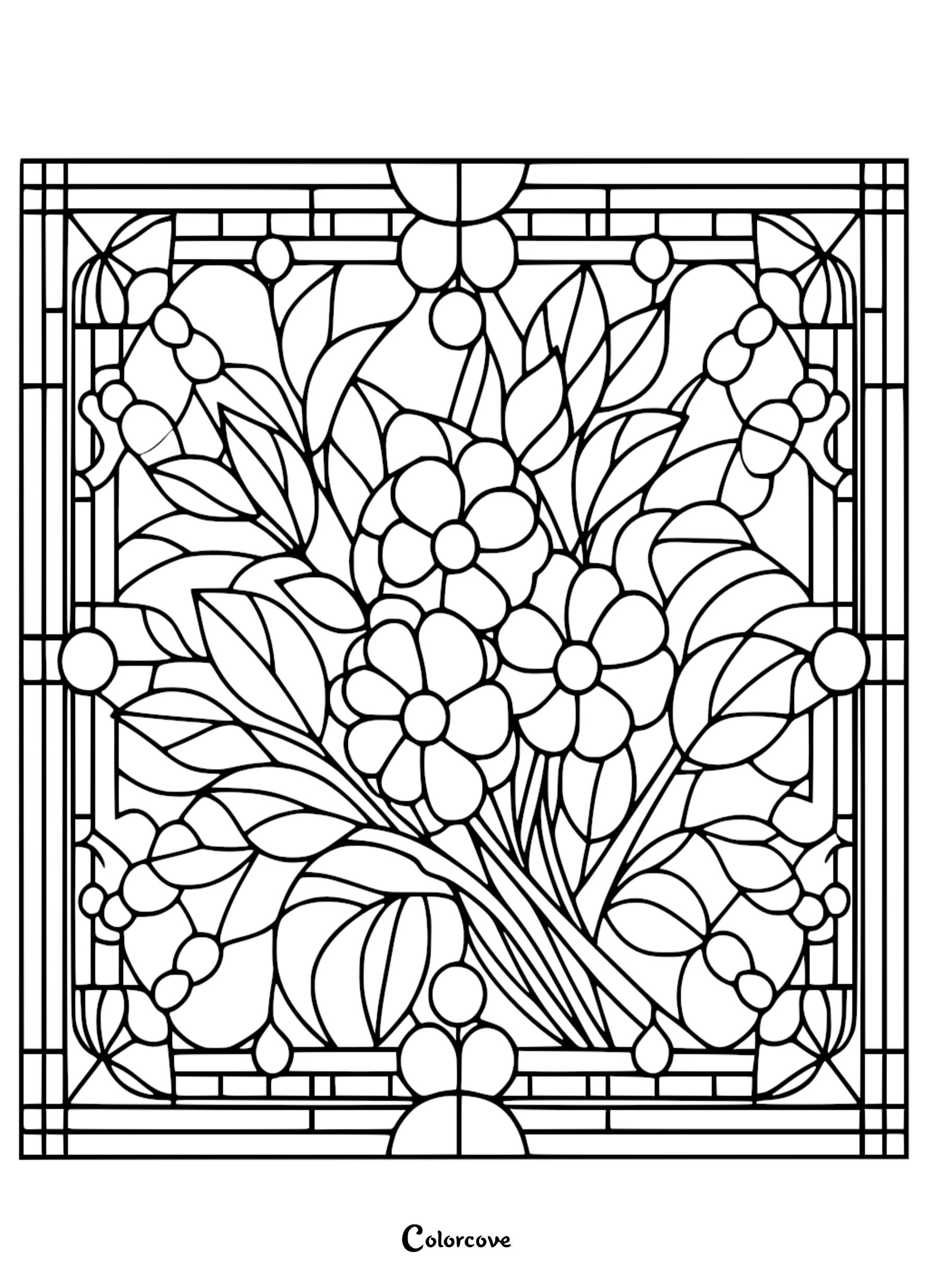 a black and white stained glass window