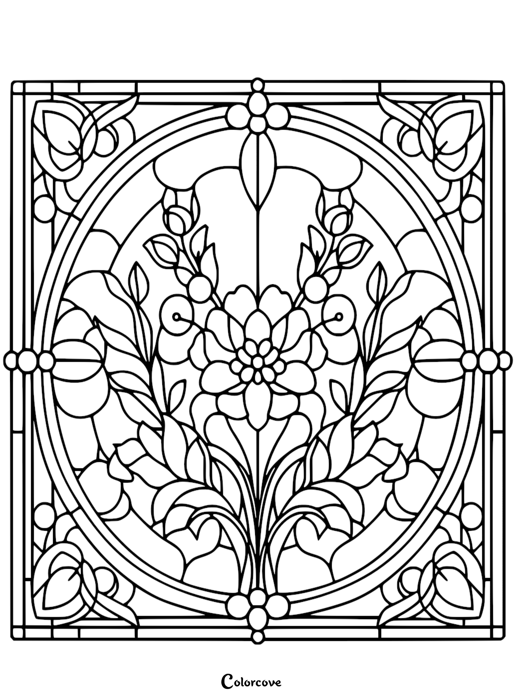 a black and white stained glass window