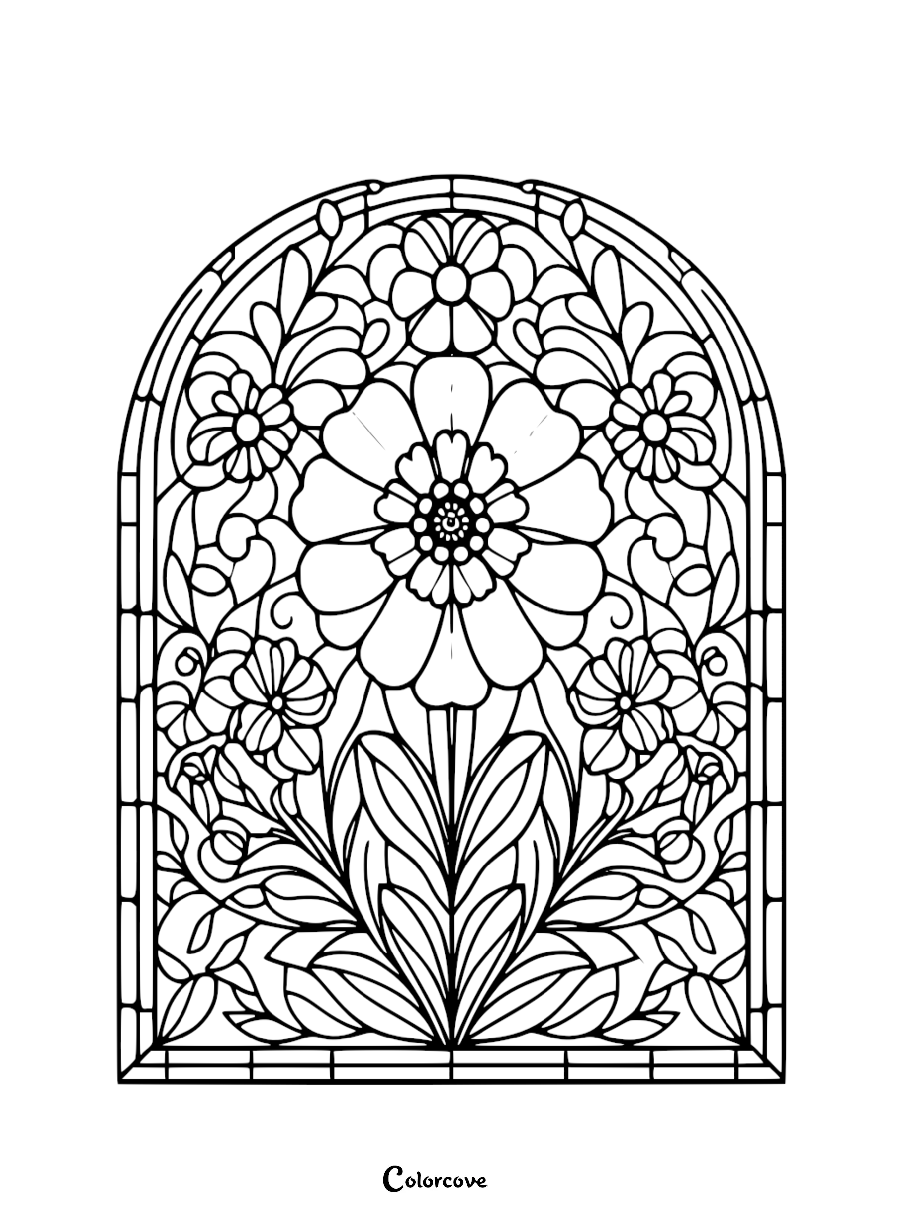 a black and white drawing of a flower and leaves