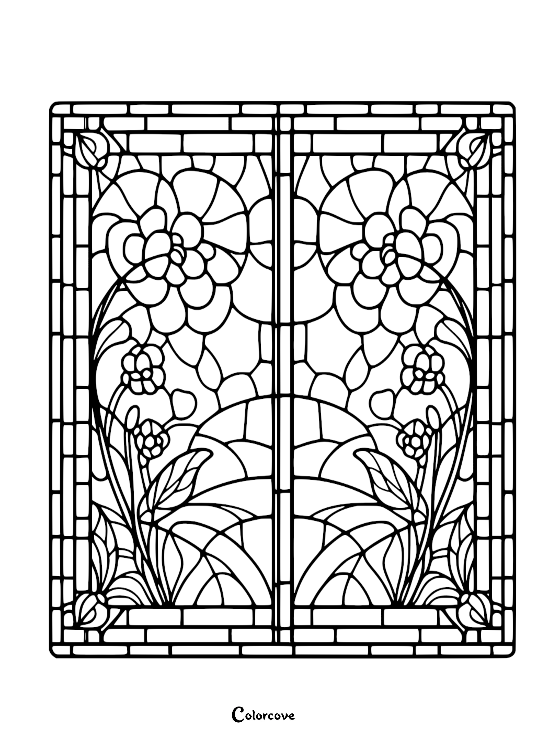 a black and white image of a stained glass window