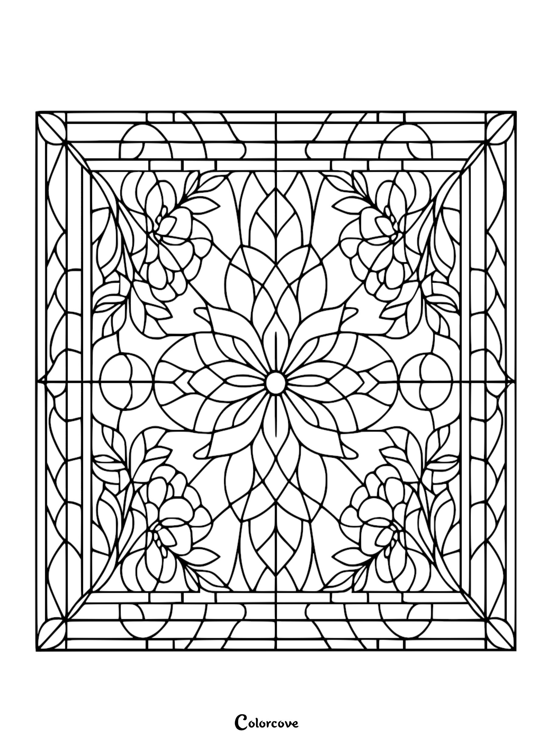 a black and white stained glass window
