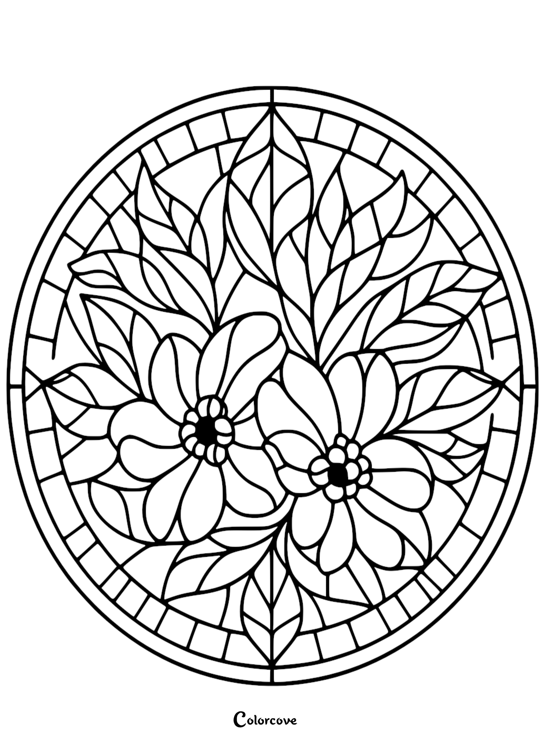 a black and white drawing of flowers and leaves