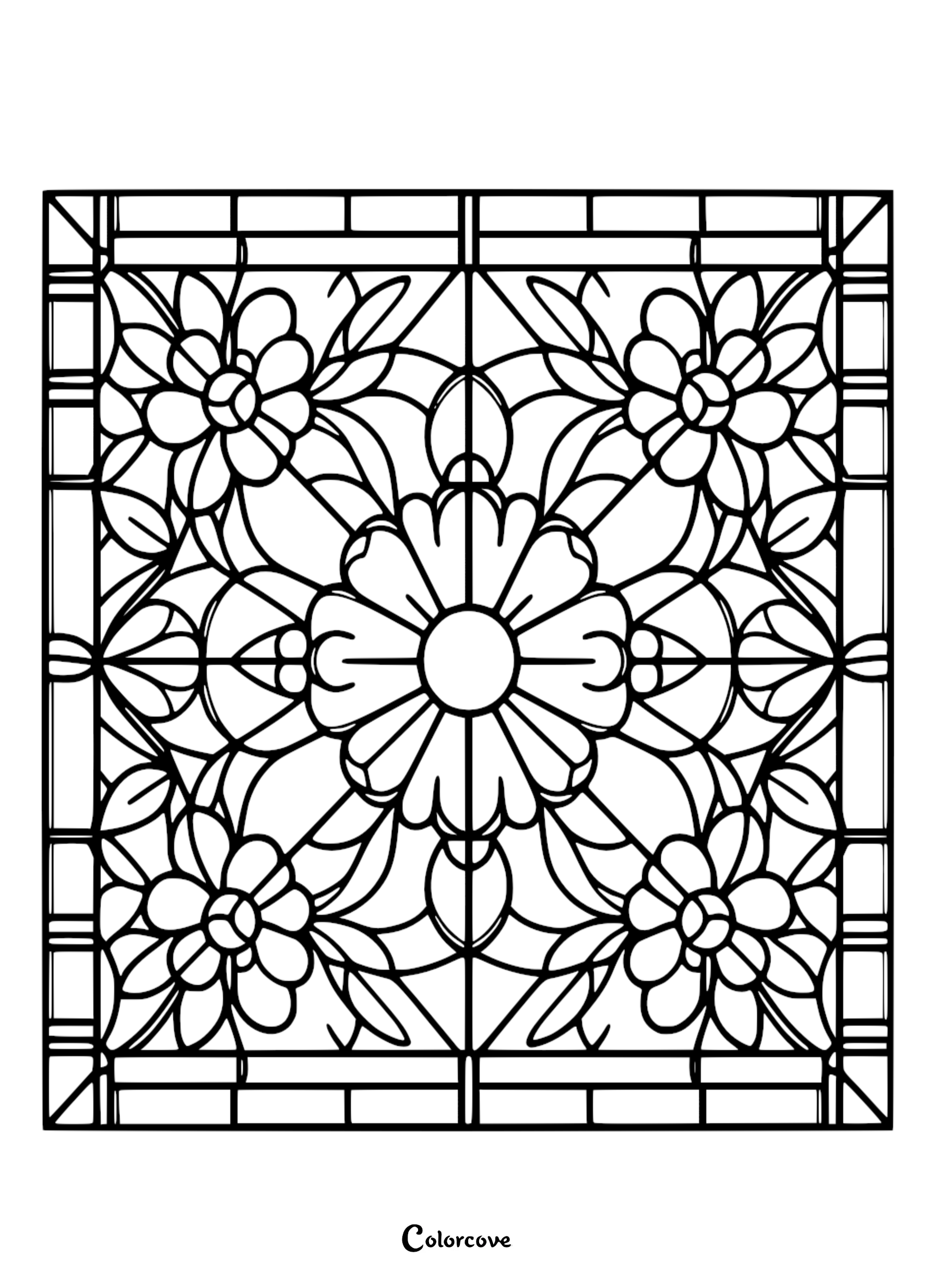 a black and white drawing of a square with flowers