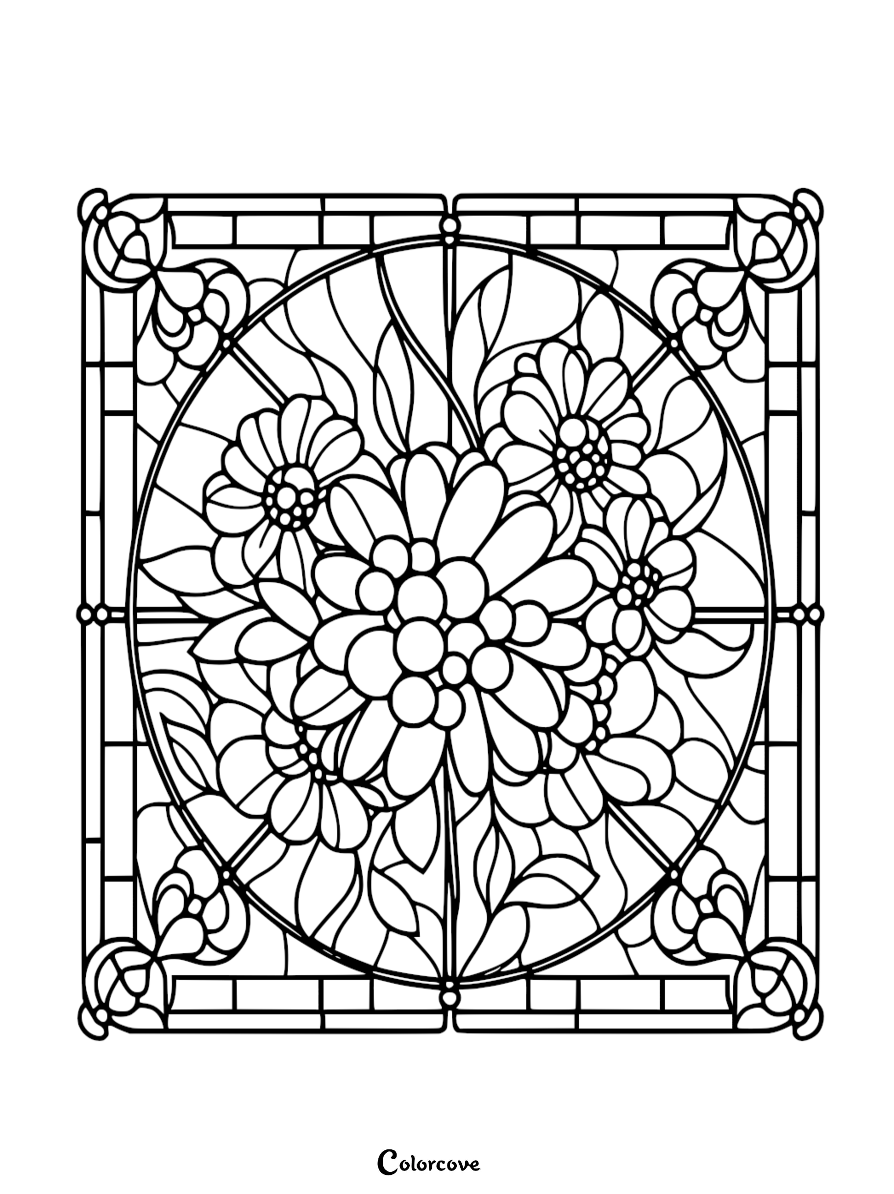 a black and white stained glass window