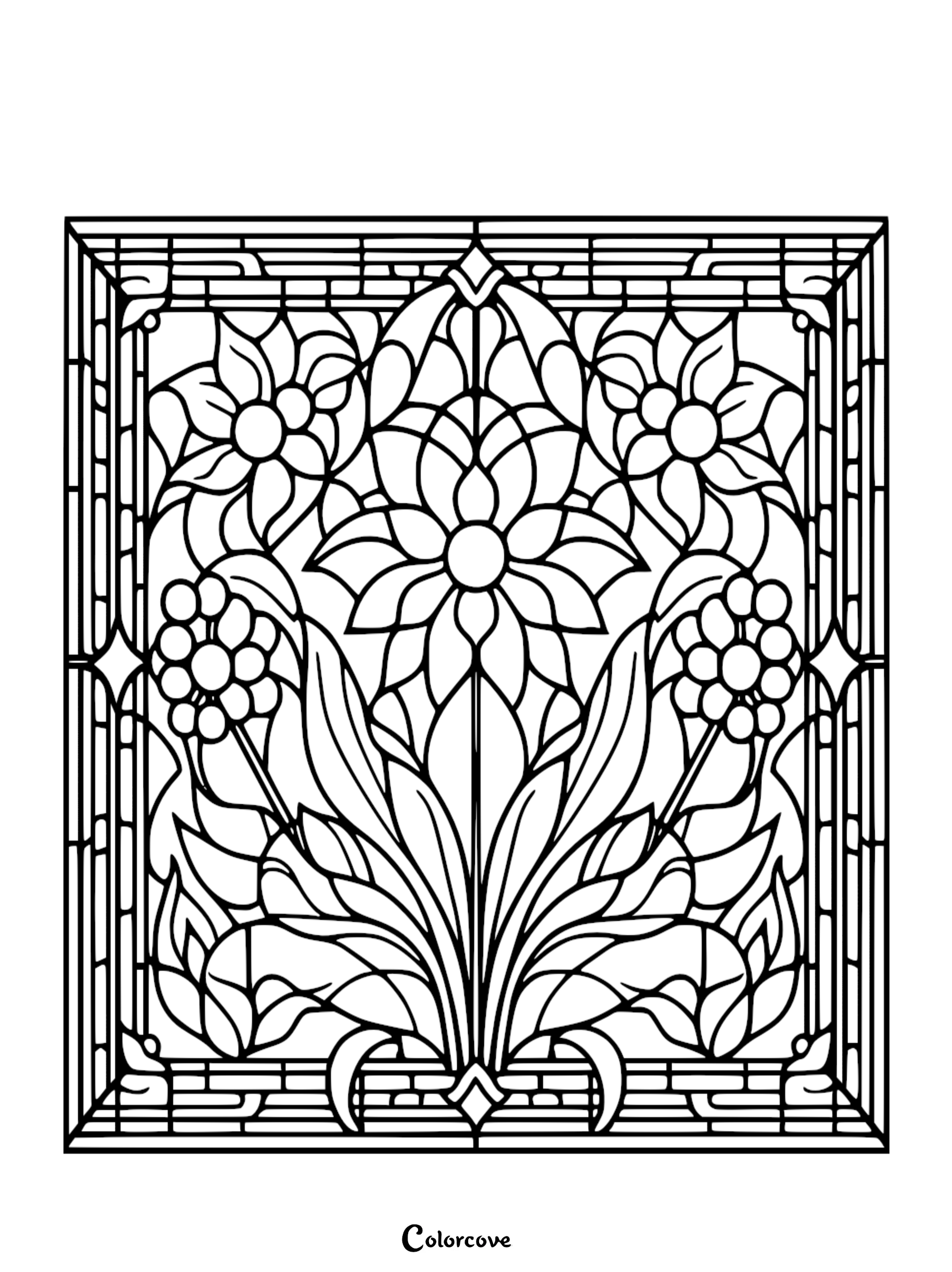 a black and white stained glass window