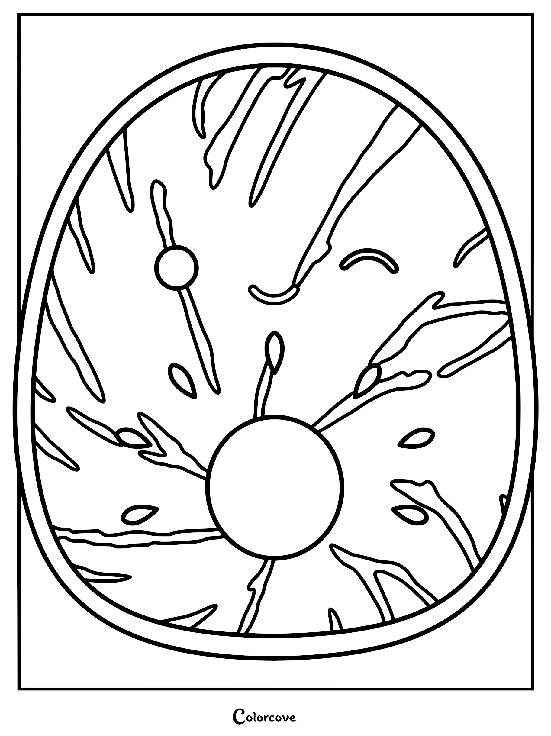 A printable coloring page featuring the abstract internal seed and skin pattern of Kachina the winking kiwi Squishmallow.