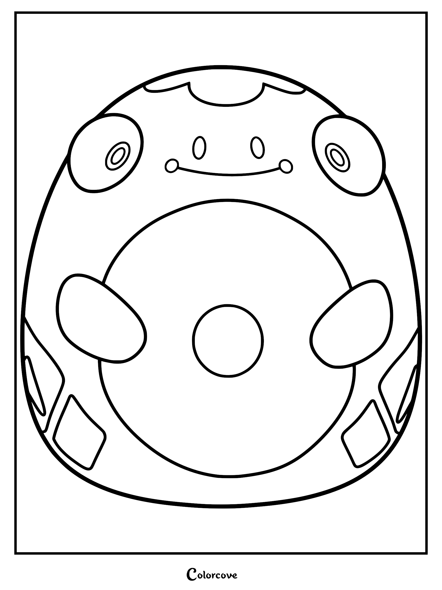 A printable coloring page featuring the round, plush-style Bellibolt character with its signature large eyes and circular belly markings.