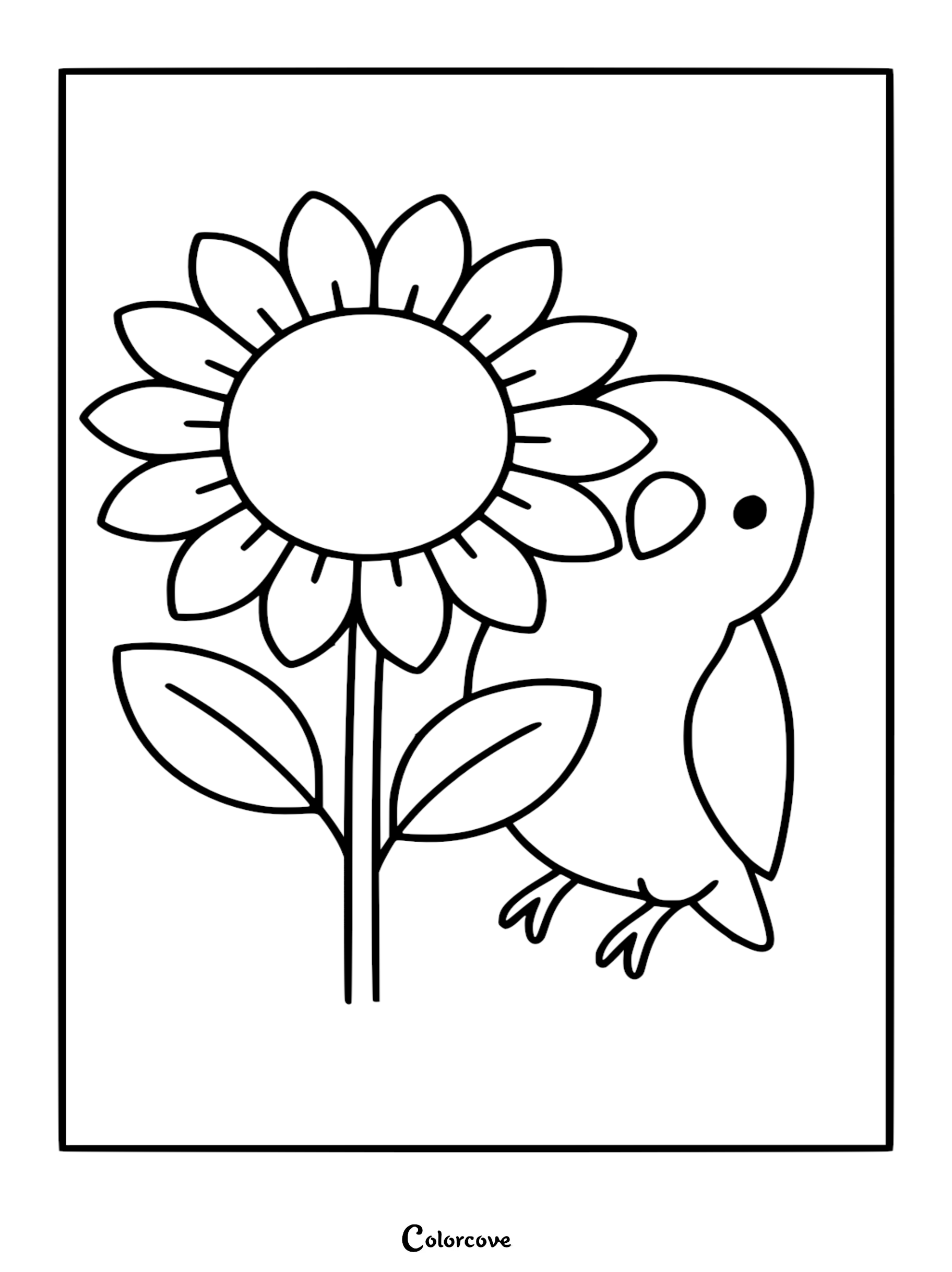 Spark your child's creativity with this free printable lovebird and sunflower coloring page. This simple bird illustration is perfect for young artists and can be downloaded or printed in seconds.