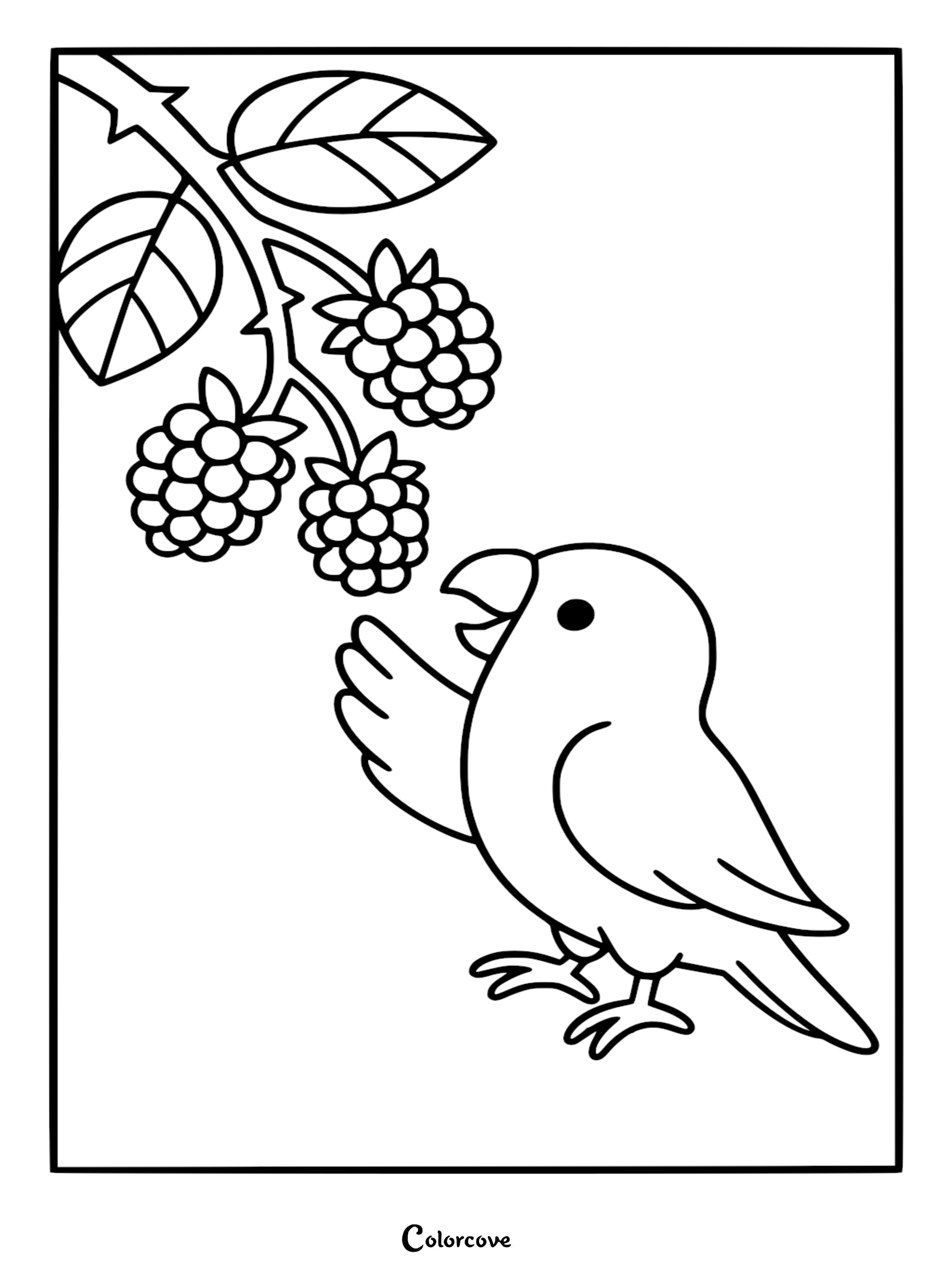 Download and print this charming lovebird with berries coloring page for a fun nature-themed activity. This simple, free printable is perfect for kids and bird lovers of all ages to enjoy.