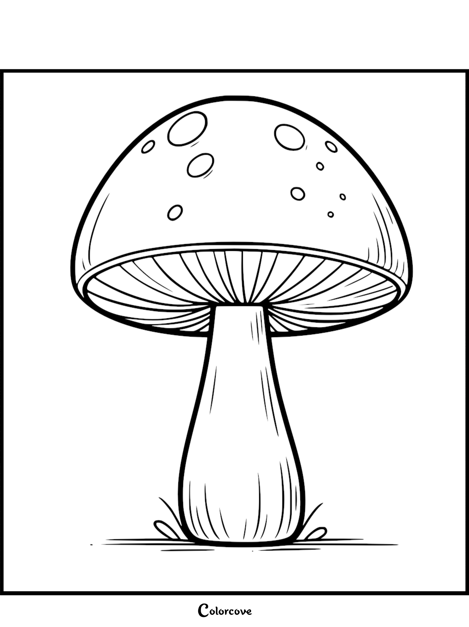 Mushroom coloring page for kids and adults, featuring detailed outlines of a mushroom for creative coloring fun.