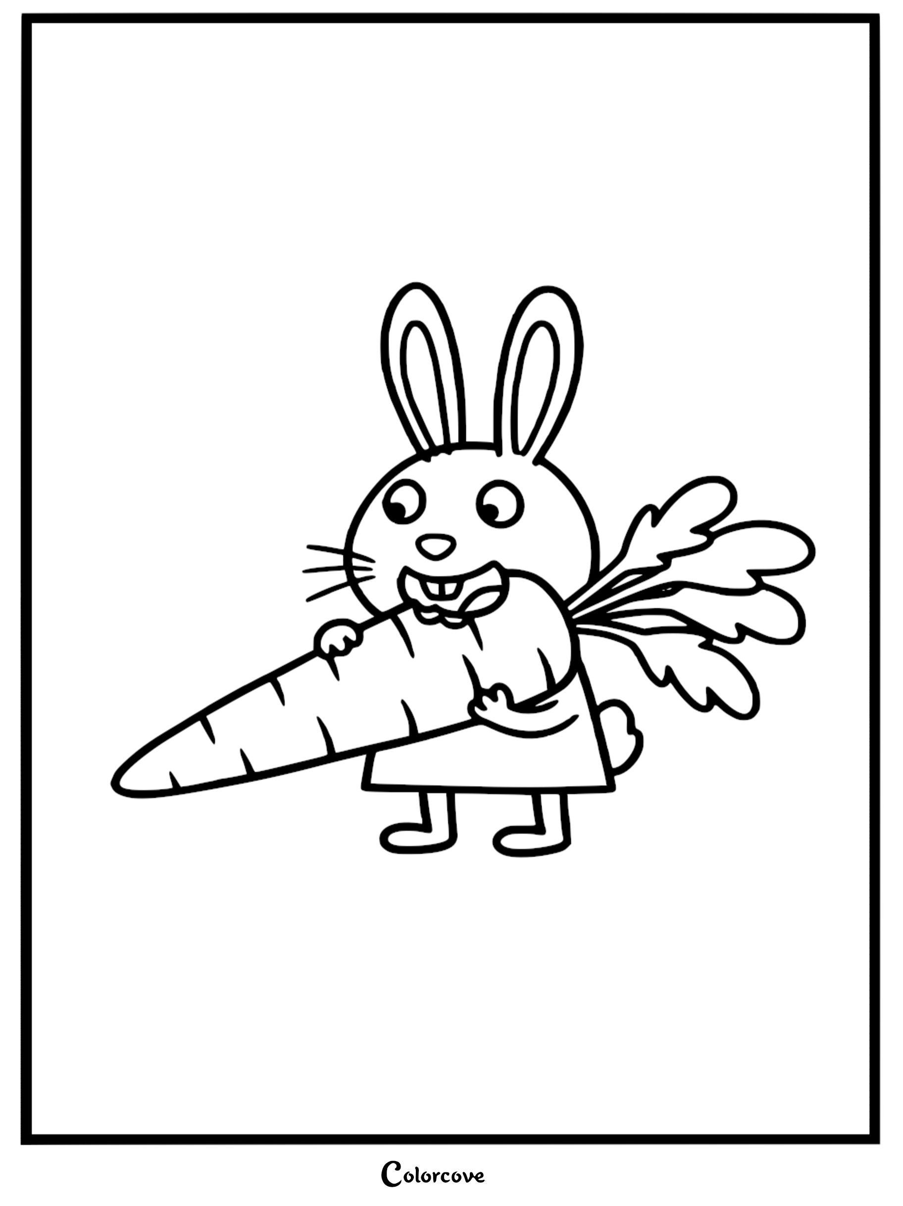 Rebecca Rabbit coloring page featuring the character holding a massive carrot with large leafy greens.