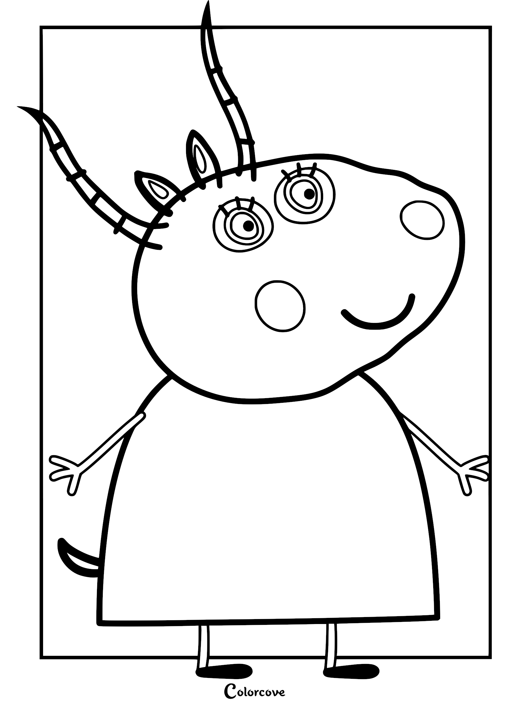A detailed line art coloring page of madame gazelle