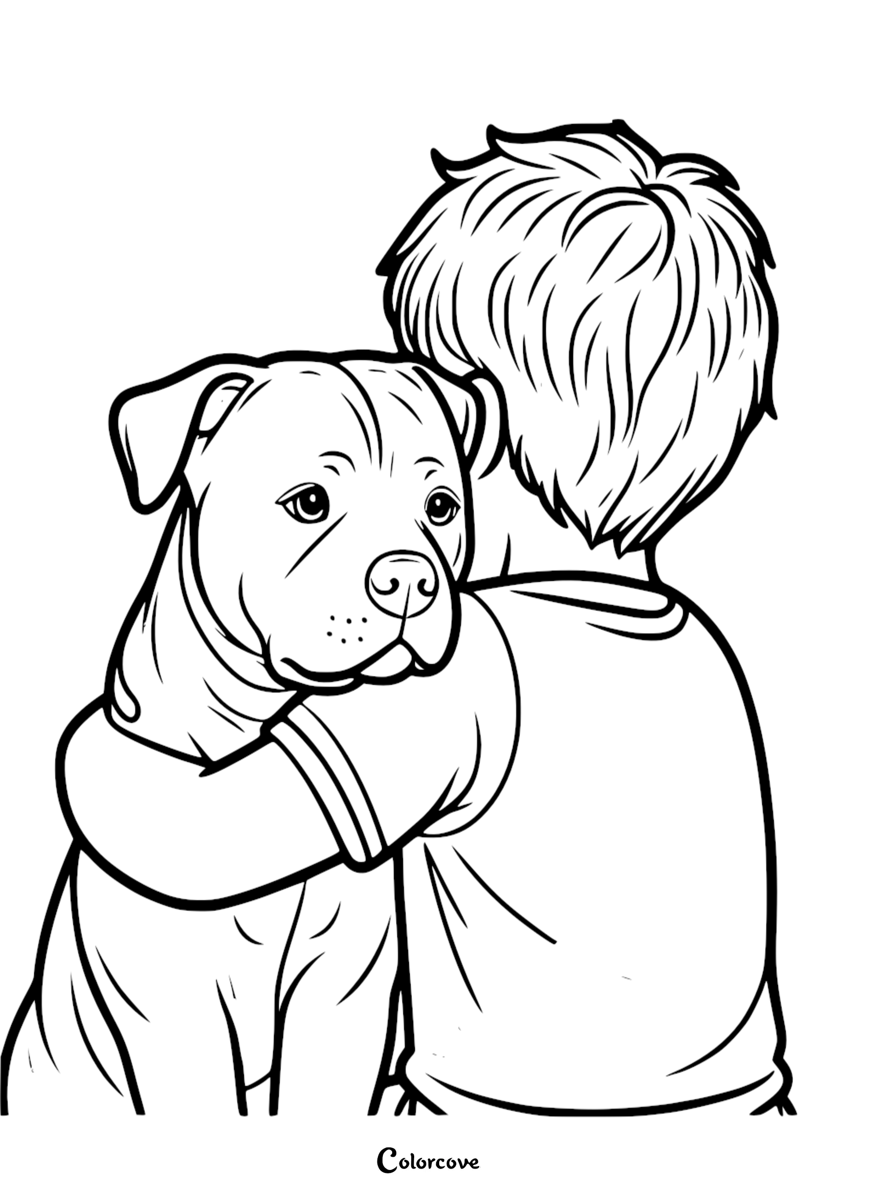 a cartoon of a boy hugging a dog