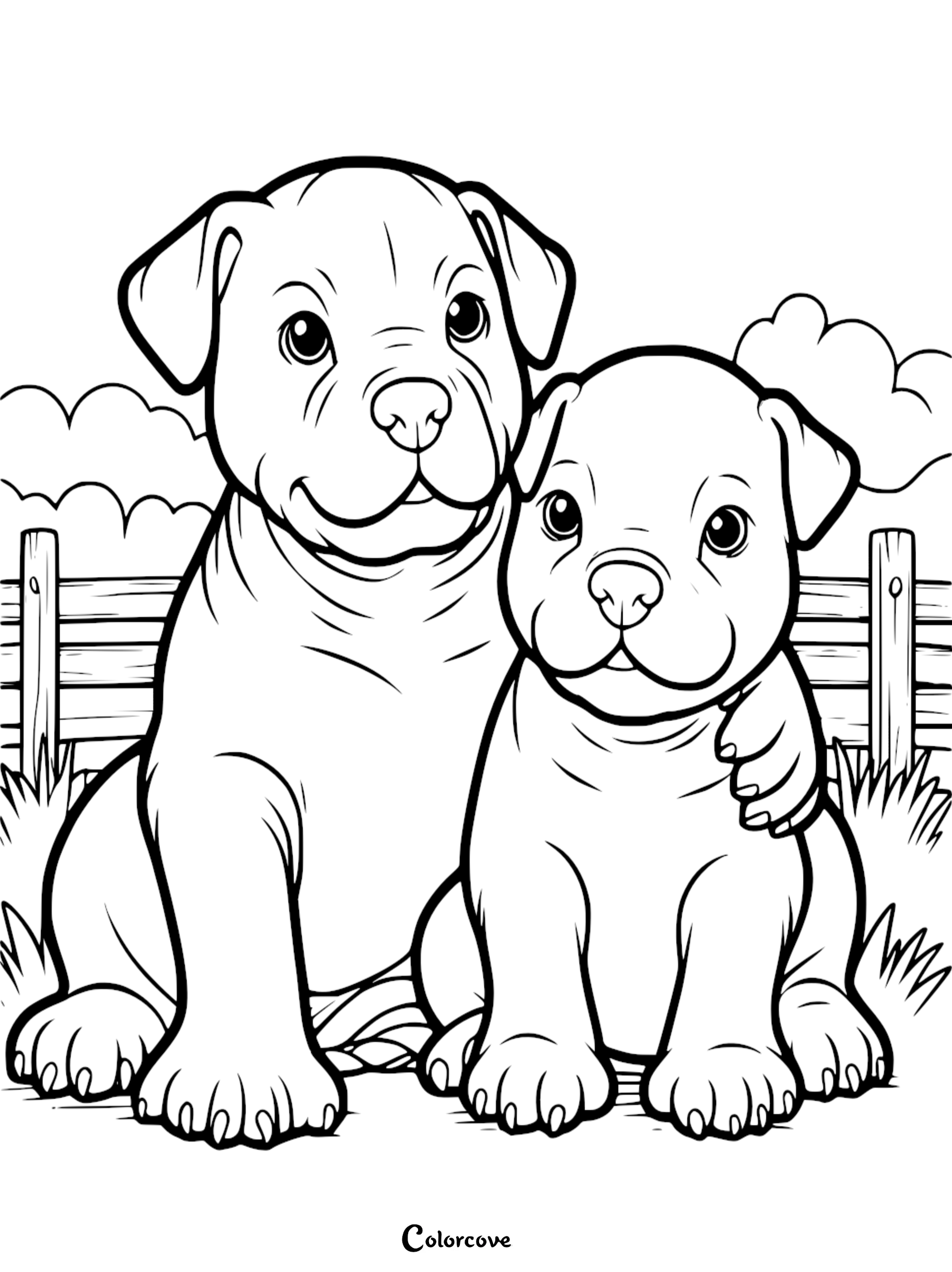 a black and white drawing of two dogs