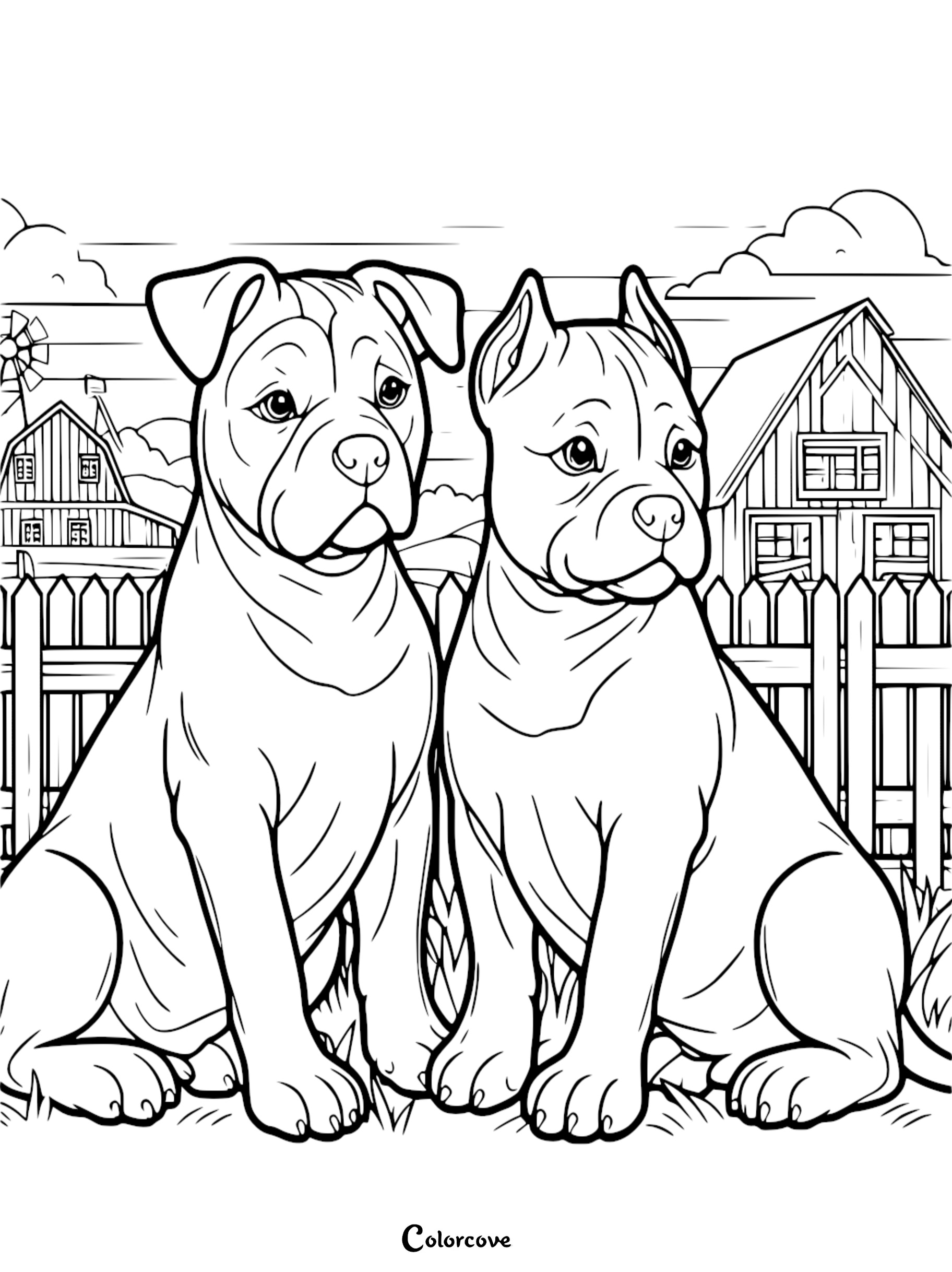 a couple of dogs sitting in a yard