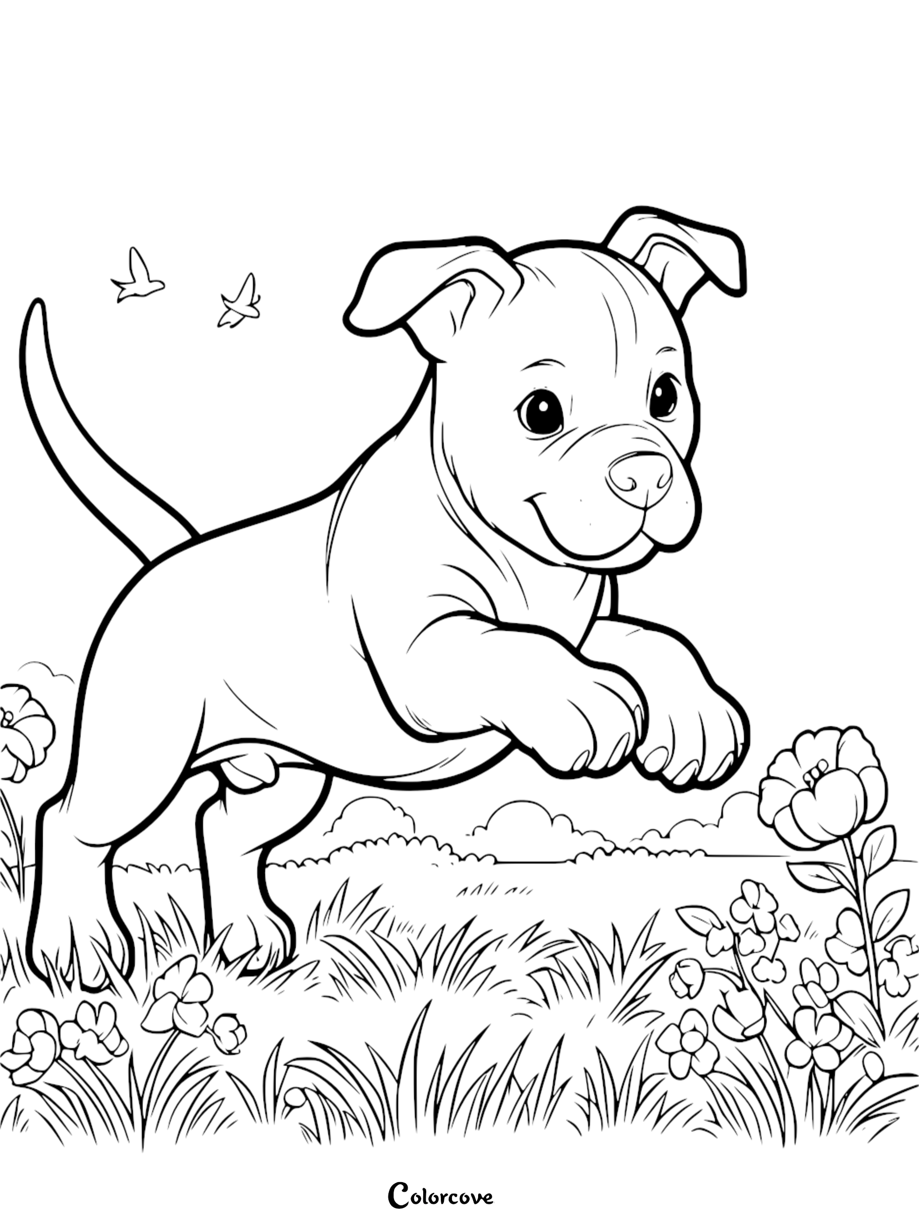 a dog jumping in a field of flowers