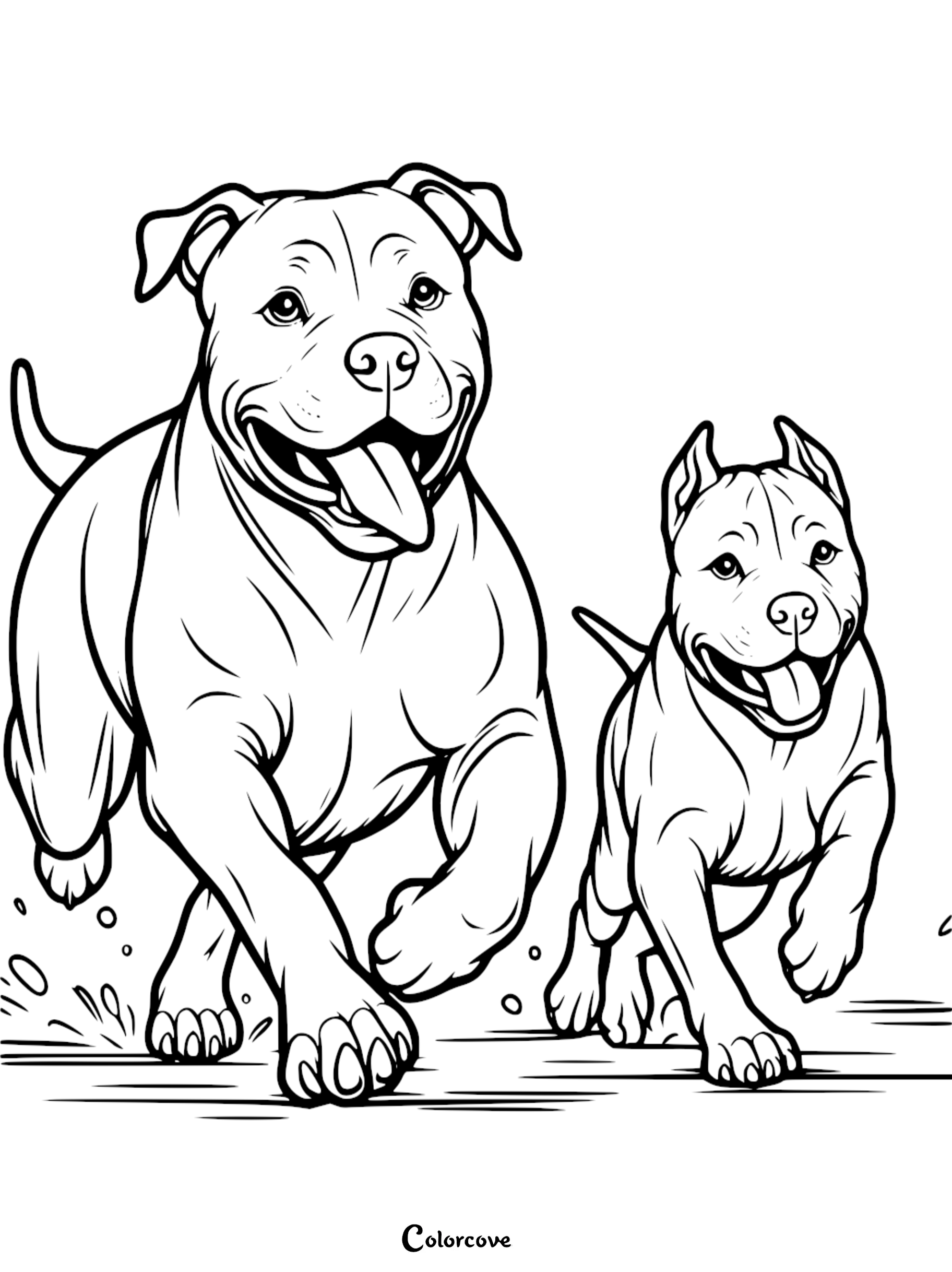 a black and white drawing of dogs running