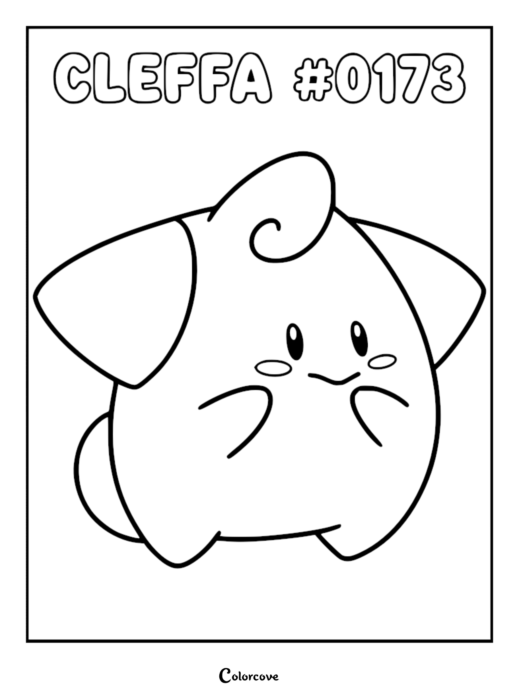 Cleffa #0173 Pokemon Johto coloring page featuring the star-shaped character with a small curl on its head.