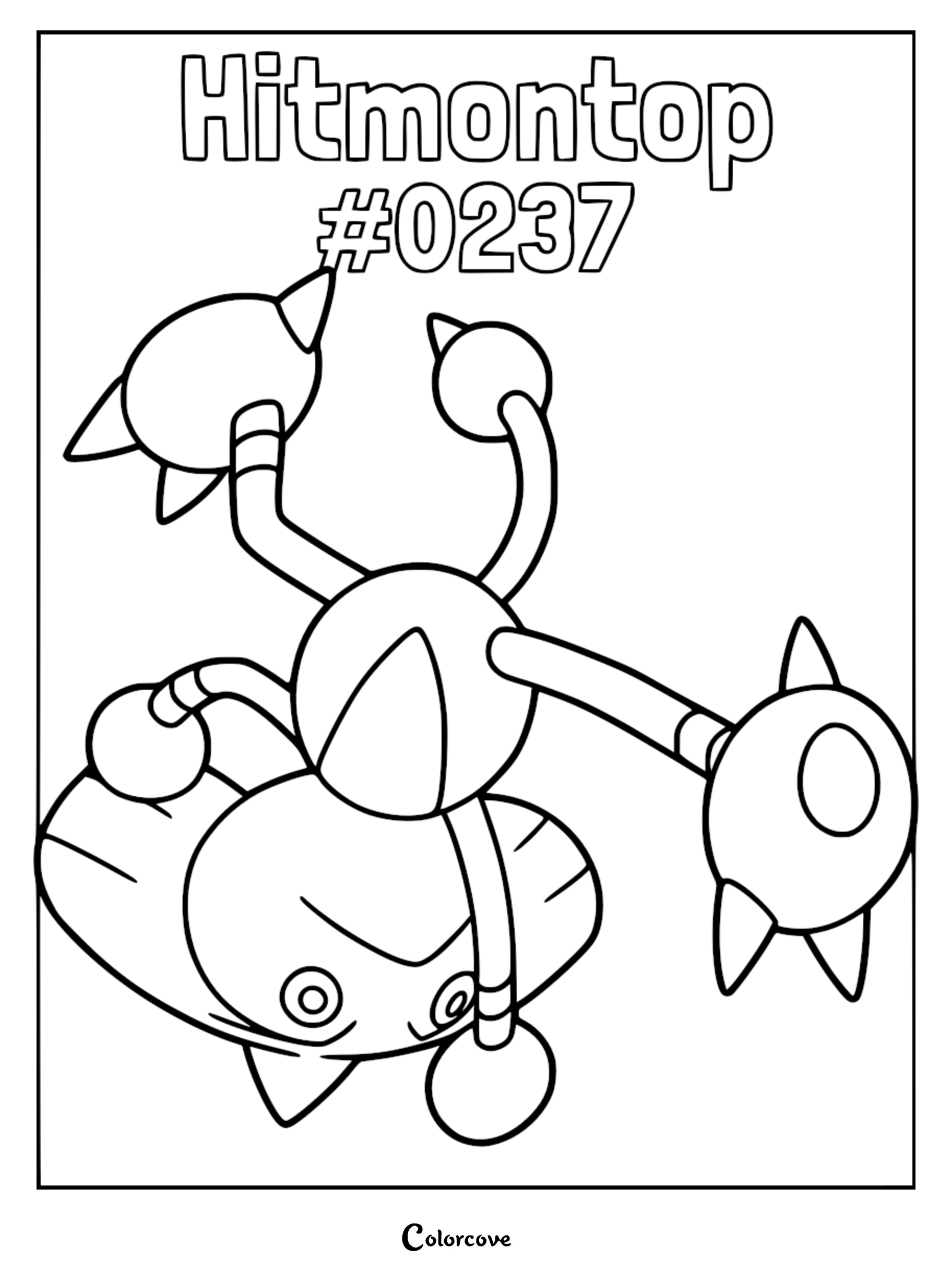 Hitmontop #0237 standing in a dynamic pose for a printable coloring page