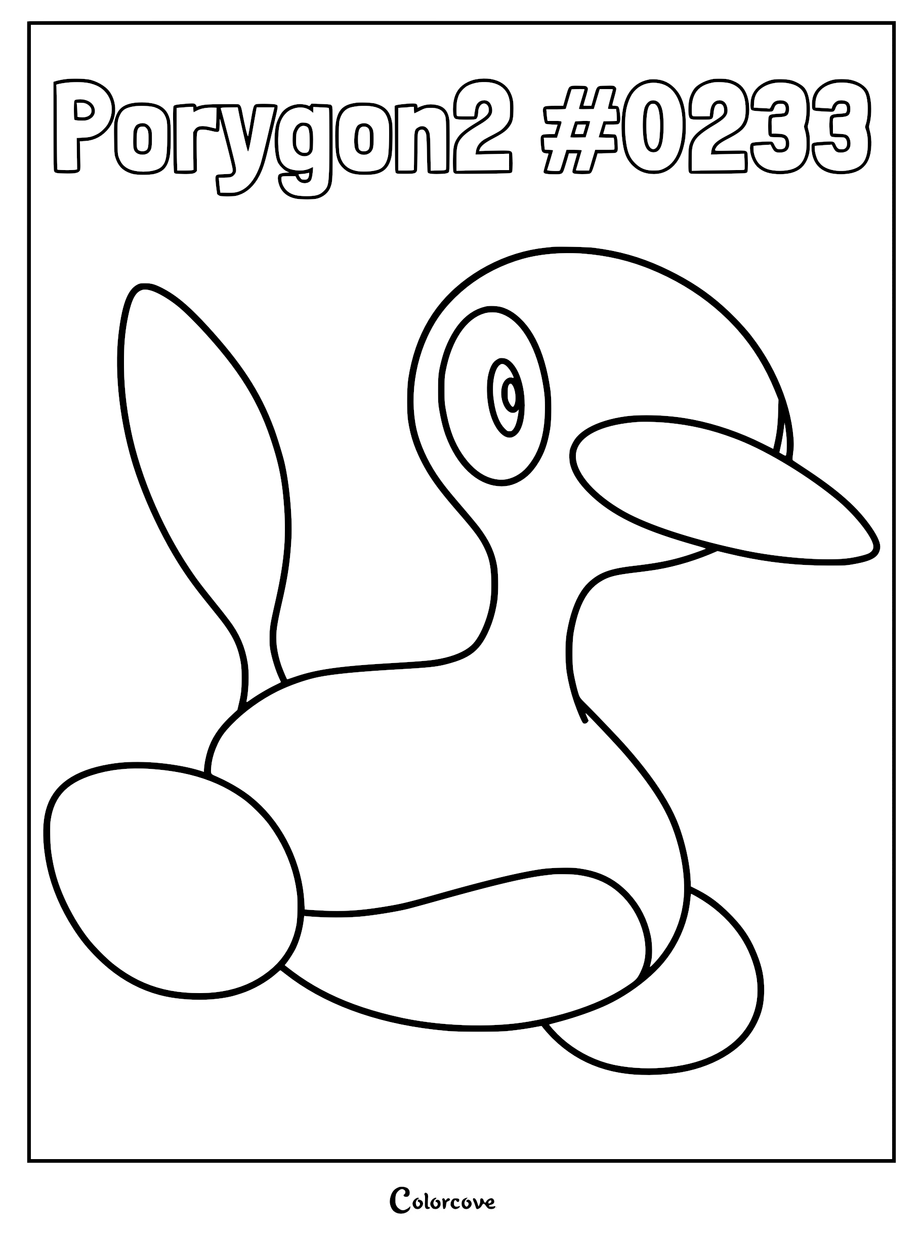 A clean line art coloring page featuring the digital Pokemon Porygon2 with its smooth, rounded body and distinct beak.