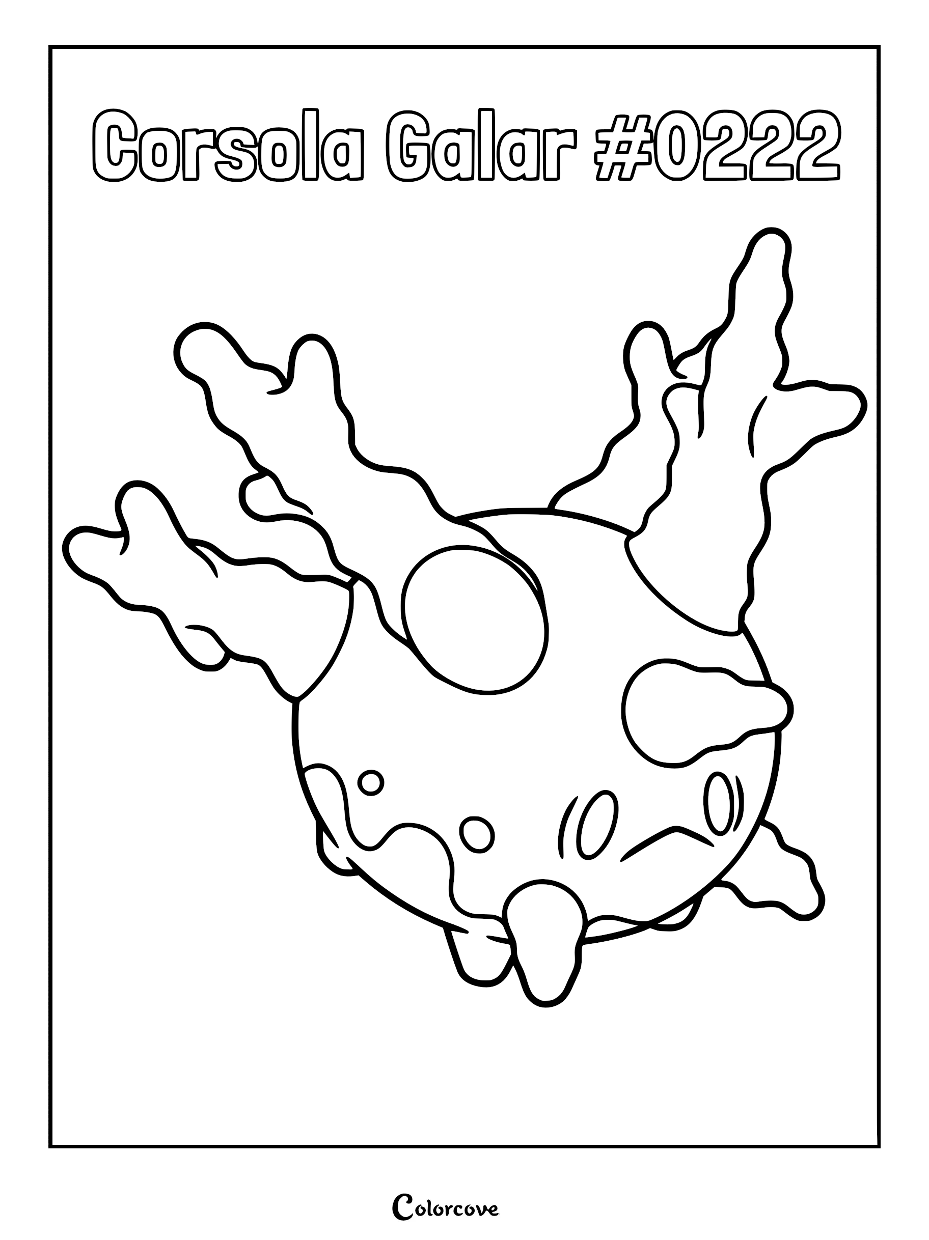Galarian Corsola #0222 line art coloring page featuring the ghost-type coral Pokemon with its distinct branches.