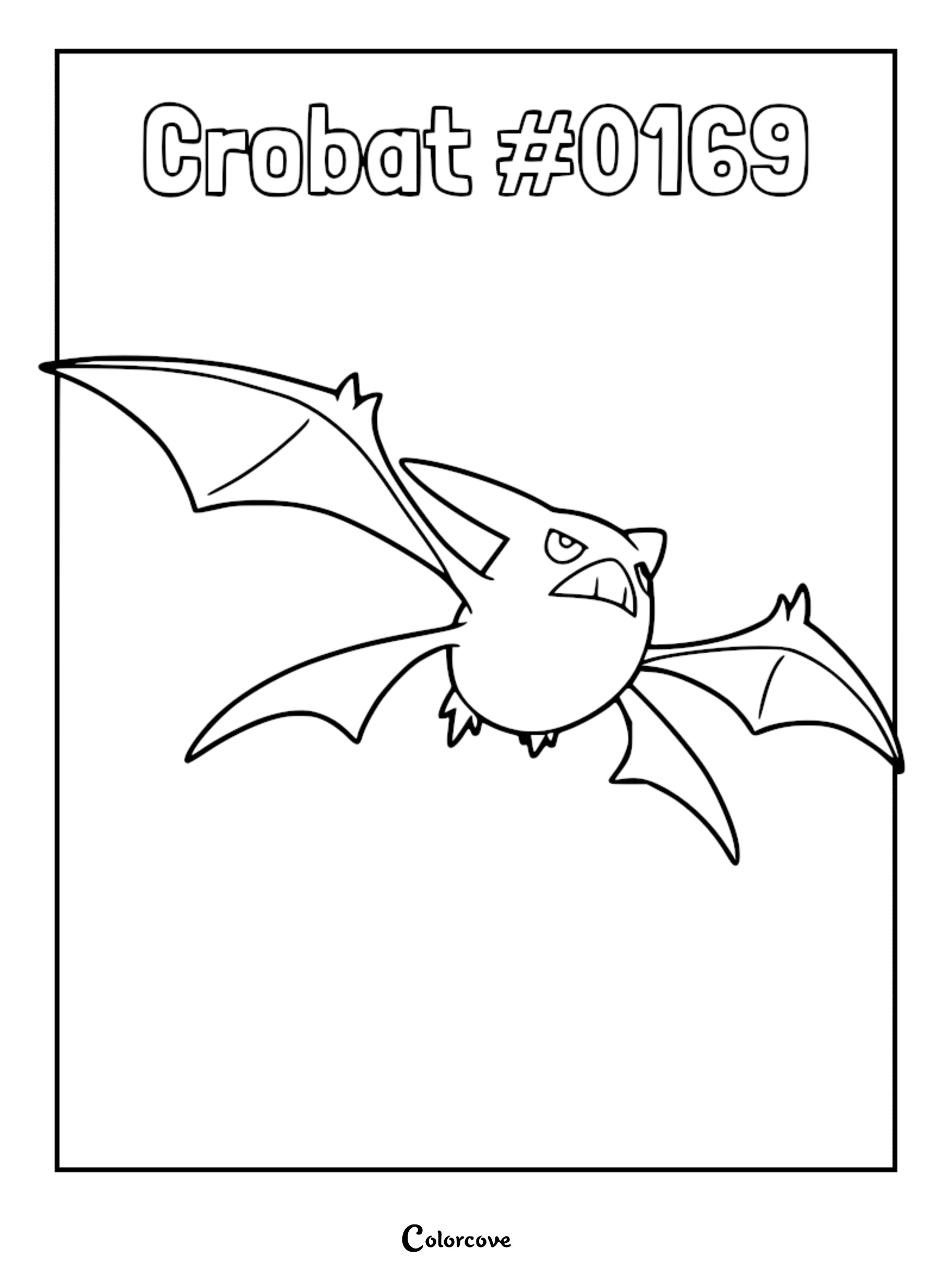 A printable coloring page featuring the Johto Pokemon Crobat with its wings spread wide in flight.