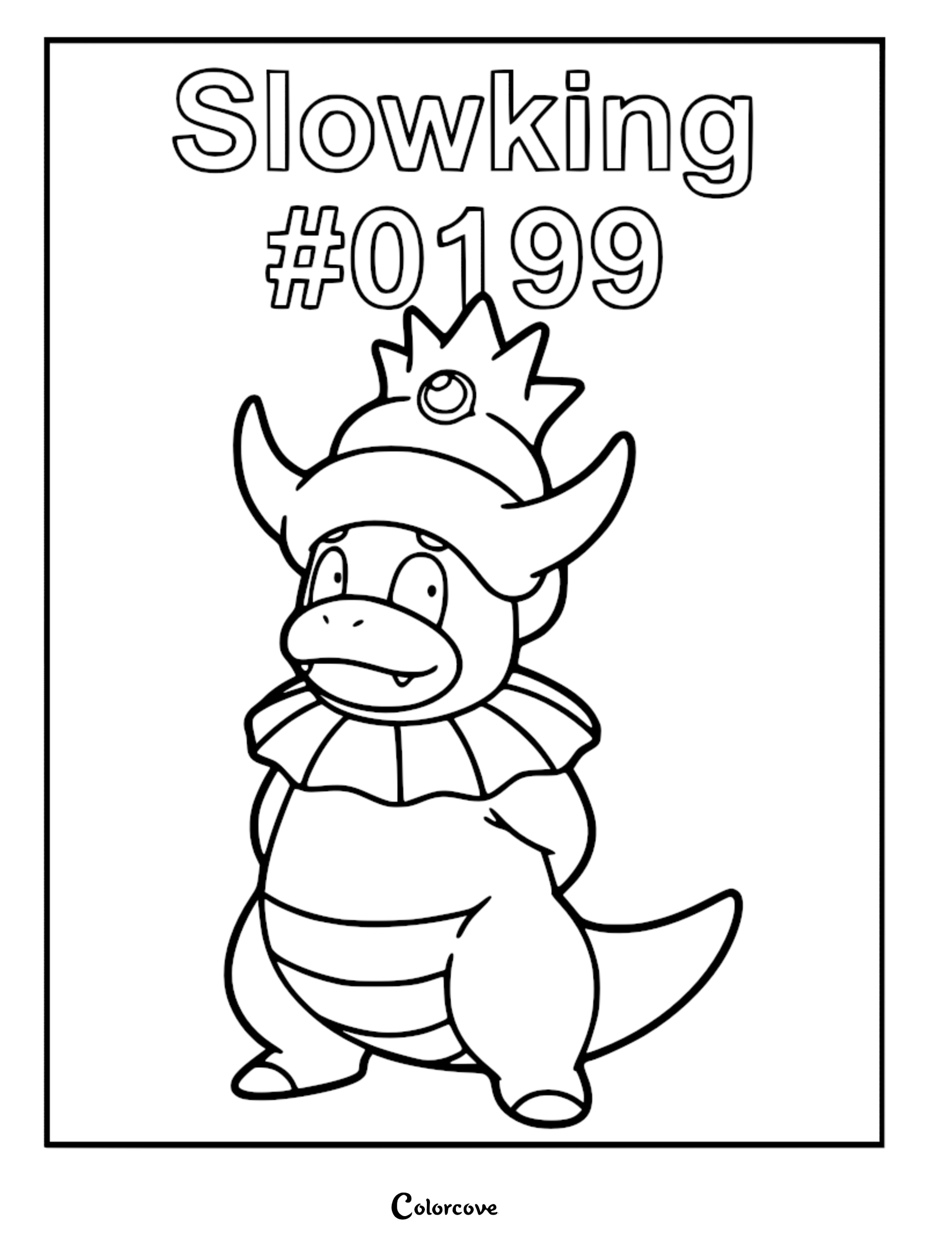Slowking Pokemon Johto coloring page featuring the intelligent creature wearing its signature crown with a jewel.