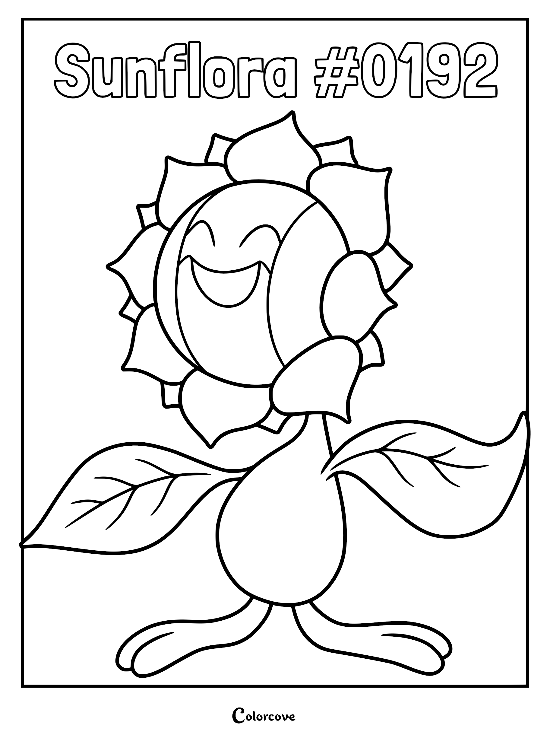 Sunflora Pokemon #0192 with large petals and smiling face coloring page