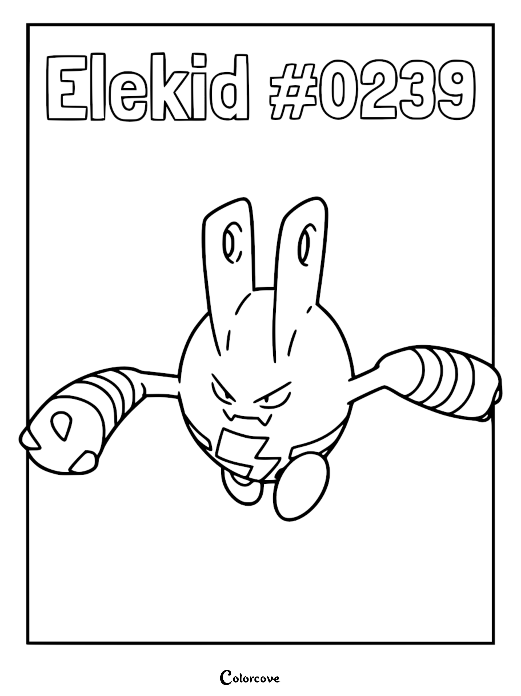 Elekid #0239 standing with arms outstretched in this printable Pokemon Johto coloring page.