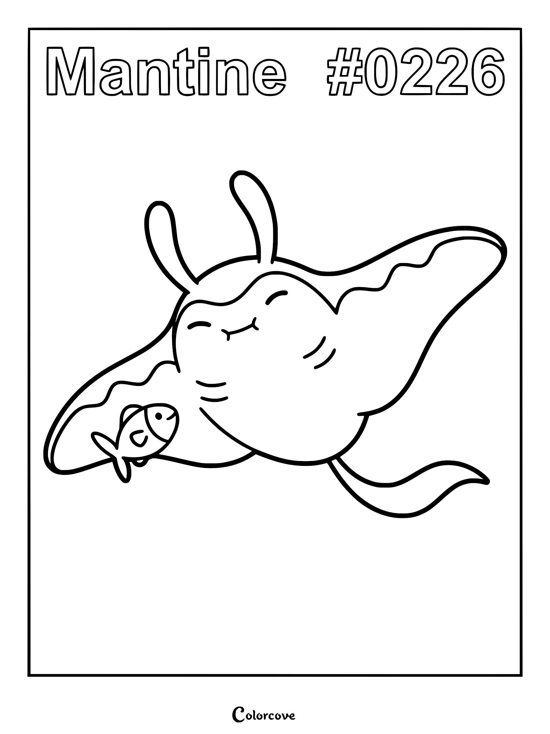 Mantine swimming with a Remoraid in this printable Pokemon Johto coloring page.
