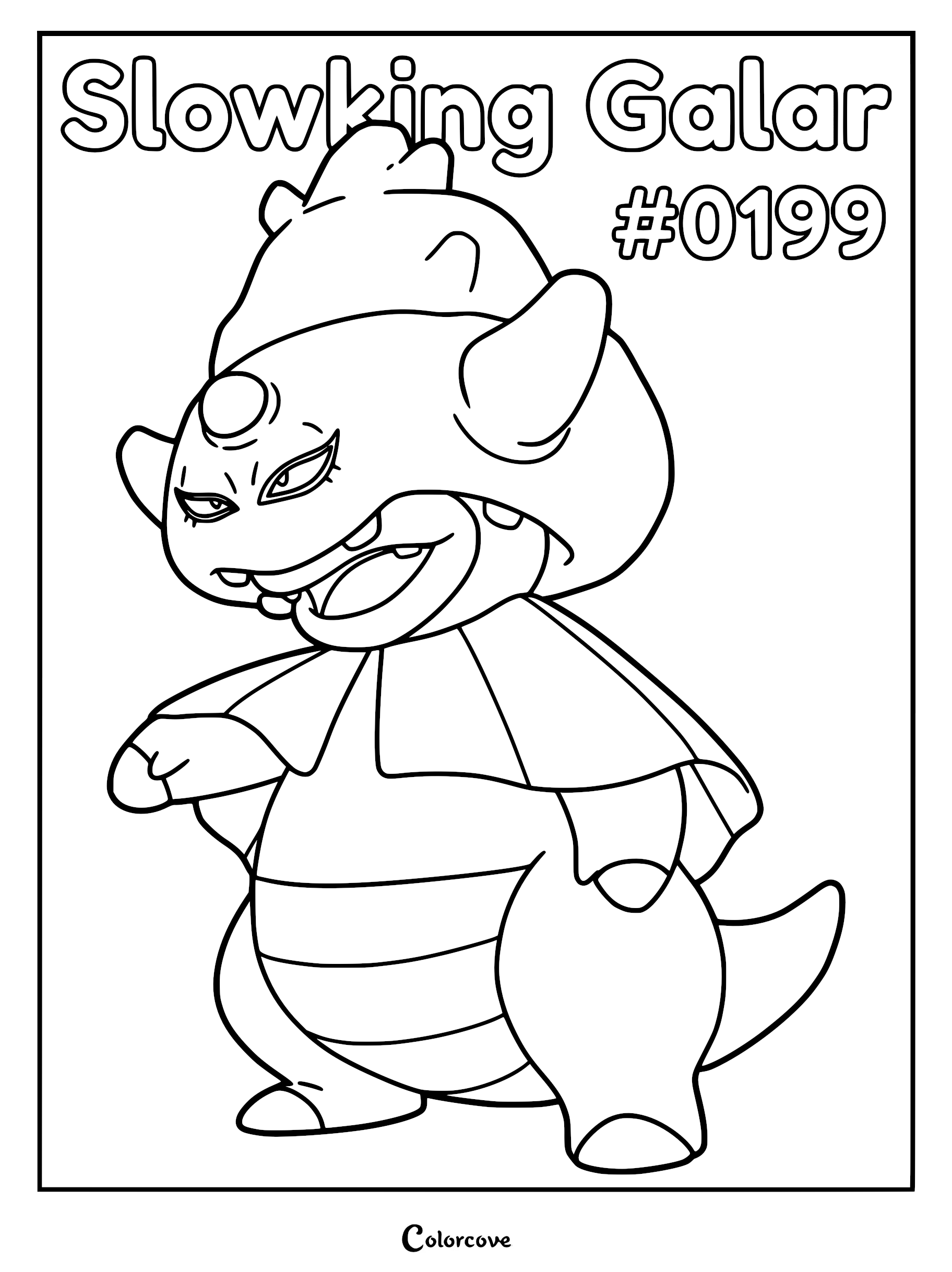 Galarian Slowking with its signature Shellder crown on a printable coloring page.