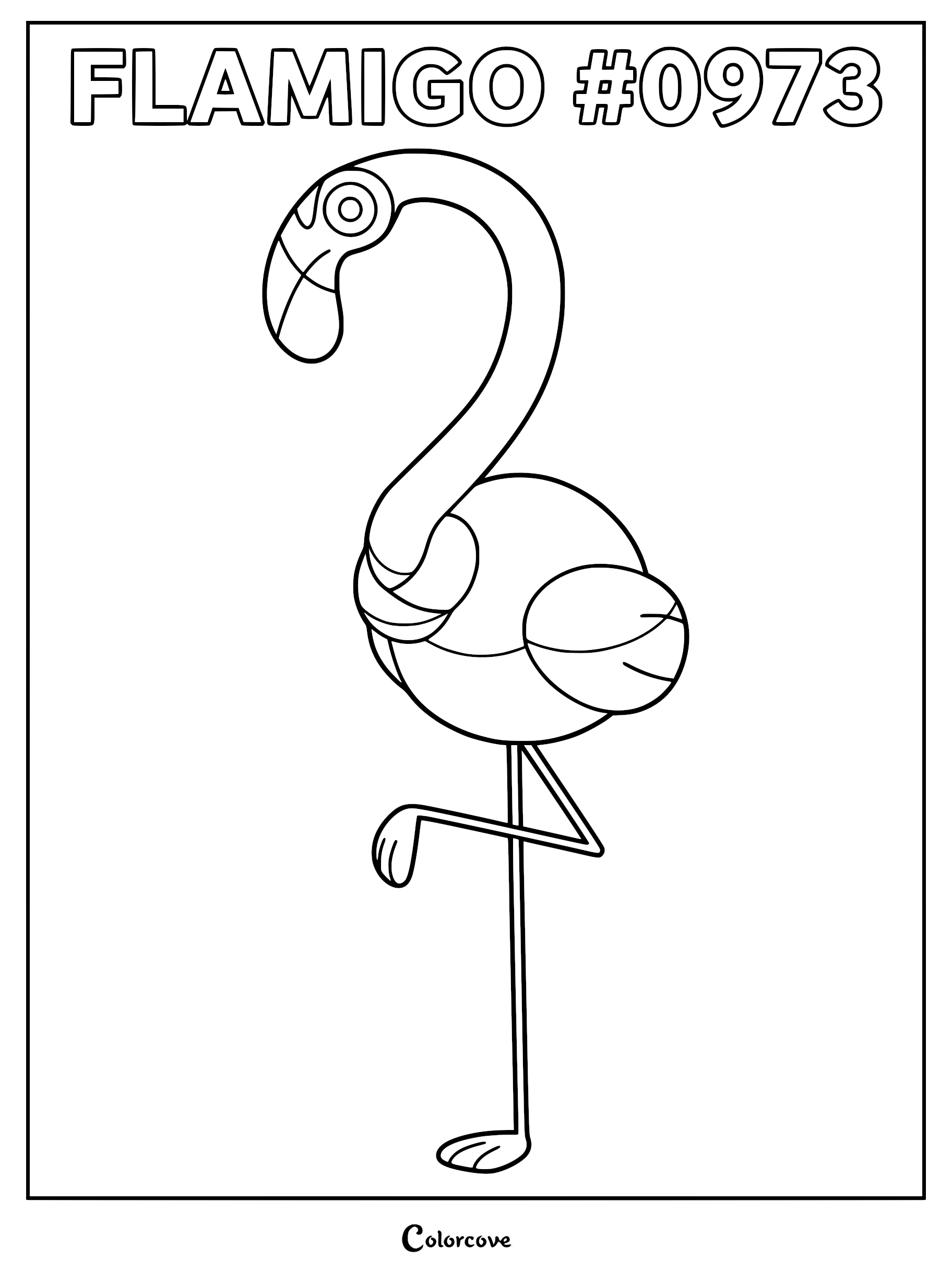 Flamigo Pokémon standing on one leg in a simple line art coloring page style.