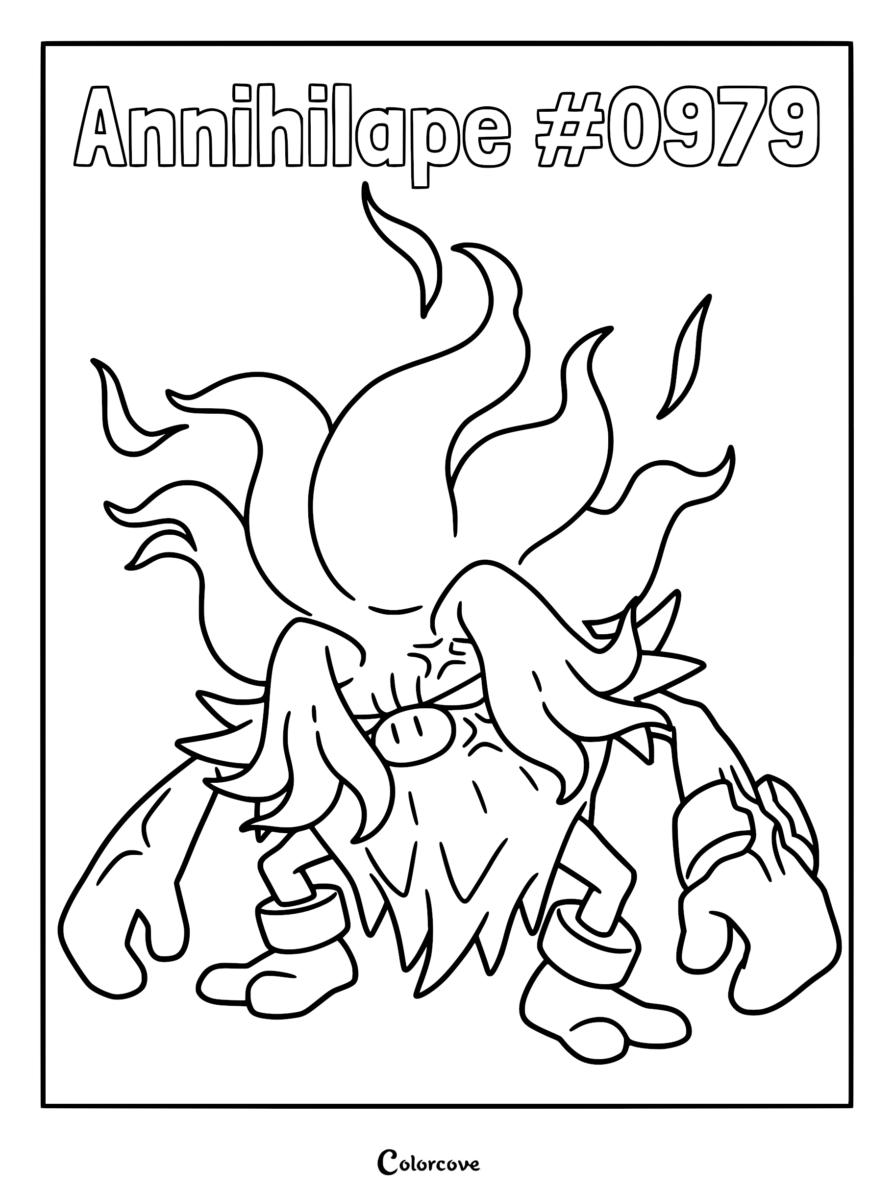 Annihilape coloring page featuring the Gen 9 Paldea Pokémon with its signature spiky hair and angry expression in bold black and white line art.